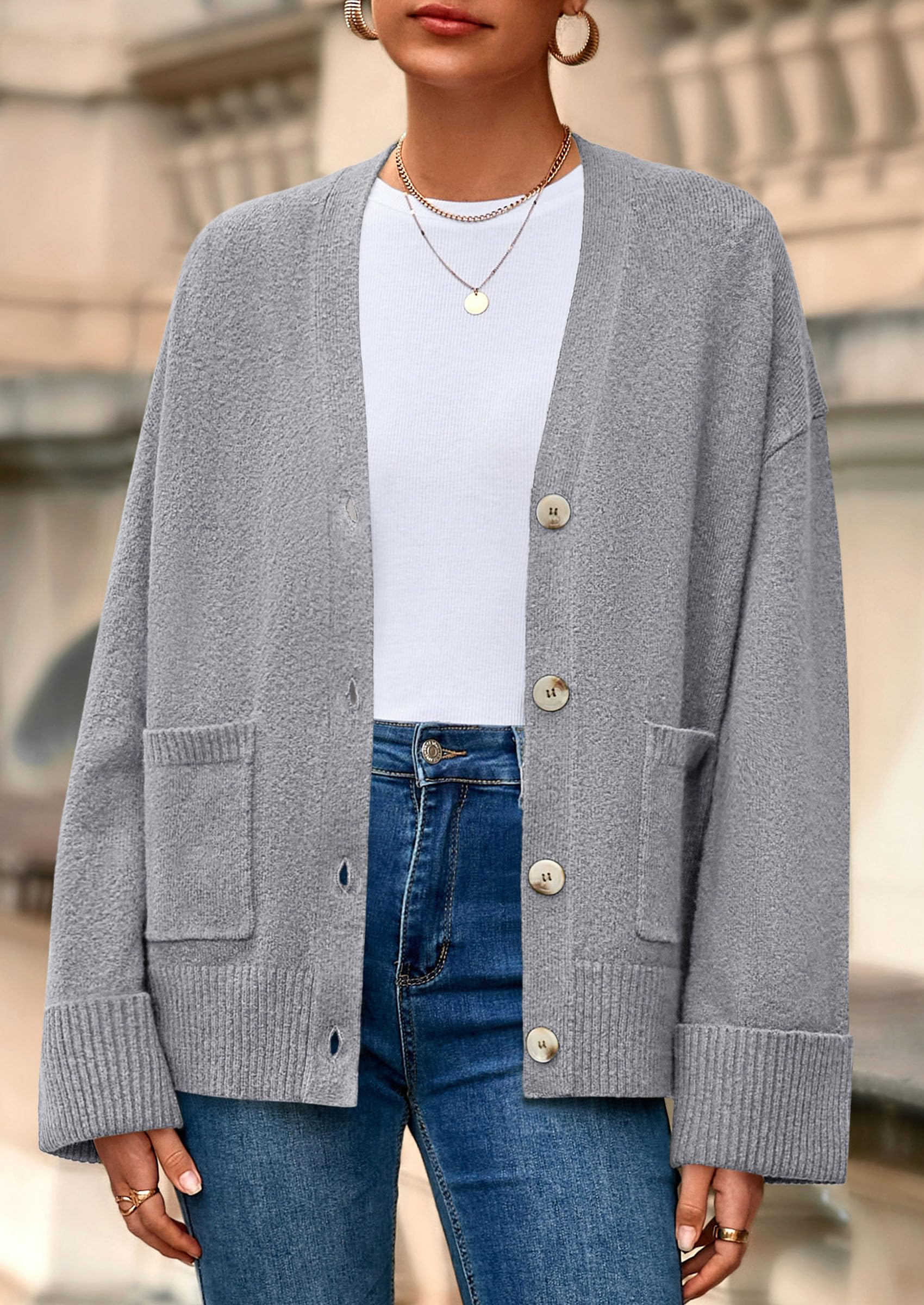 Women's Winter Oversized Cardigan Sweaters (Grey,S)