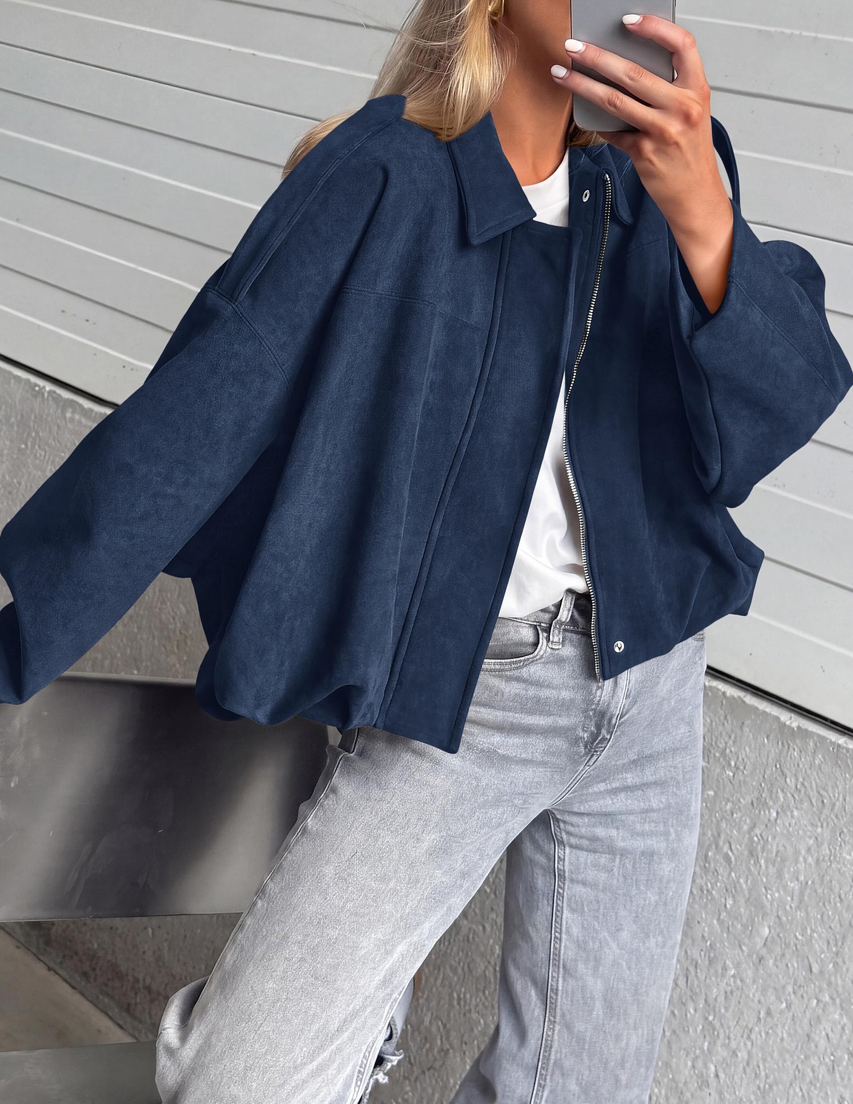 Faux Suede Jacket Women Fall Cropped Western Bomber Jacket