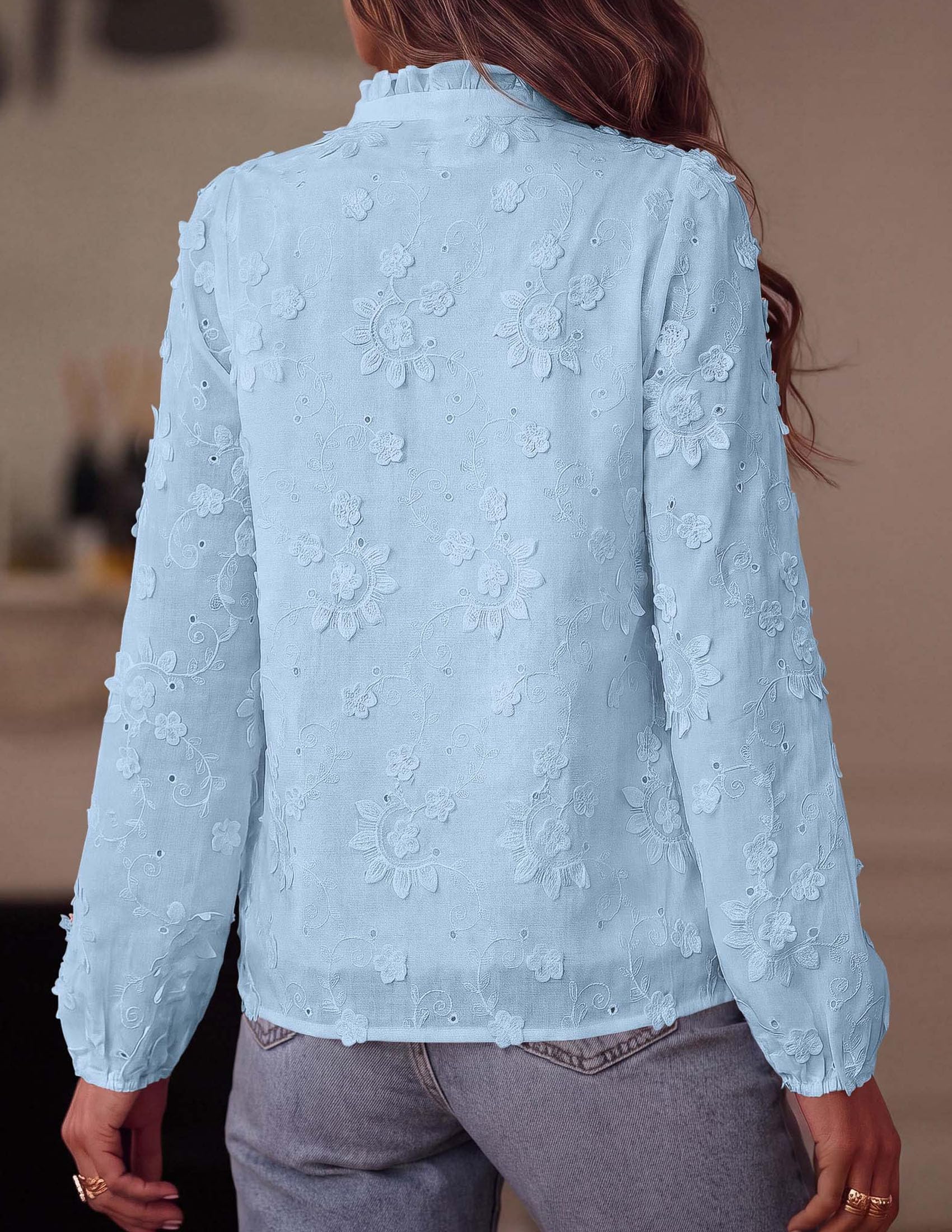 Women's Floral Embroidered Button Down Shirts Work Blouses