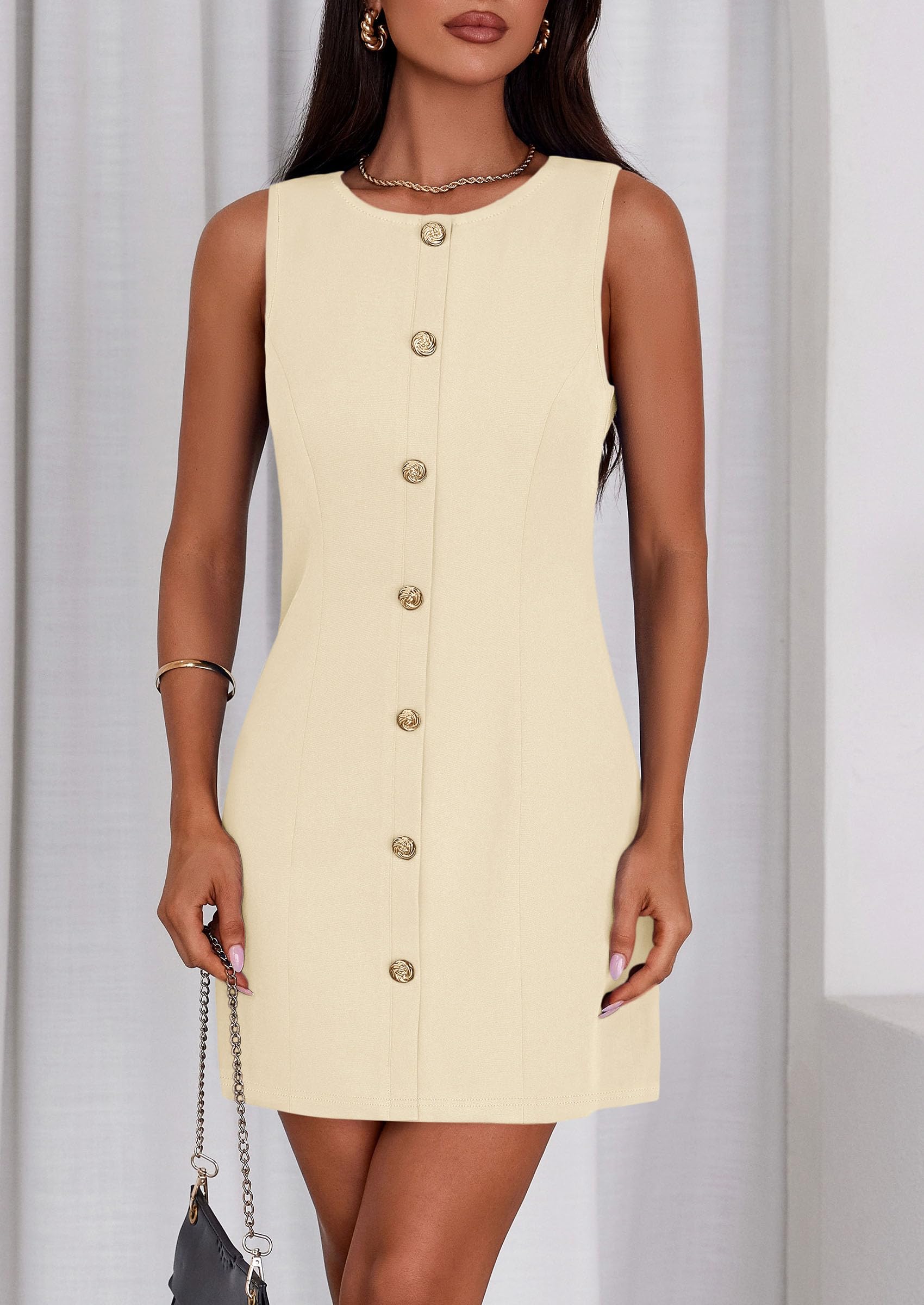 Women Business Casual Cocktail Work Short Dress,Apricot,S