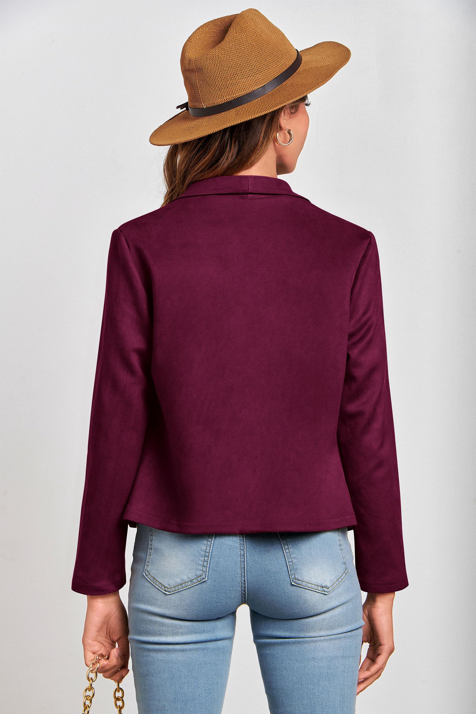 Women's Fall Fashion Faux Suede Jackets(Purple Red,Small)