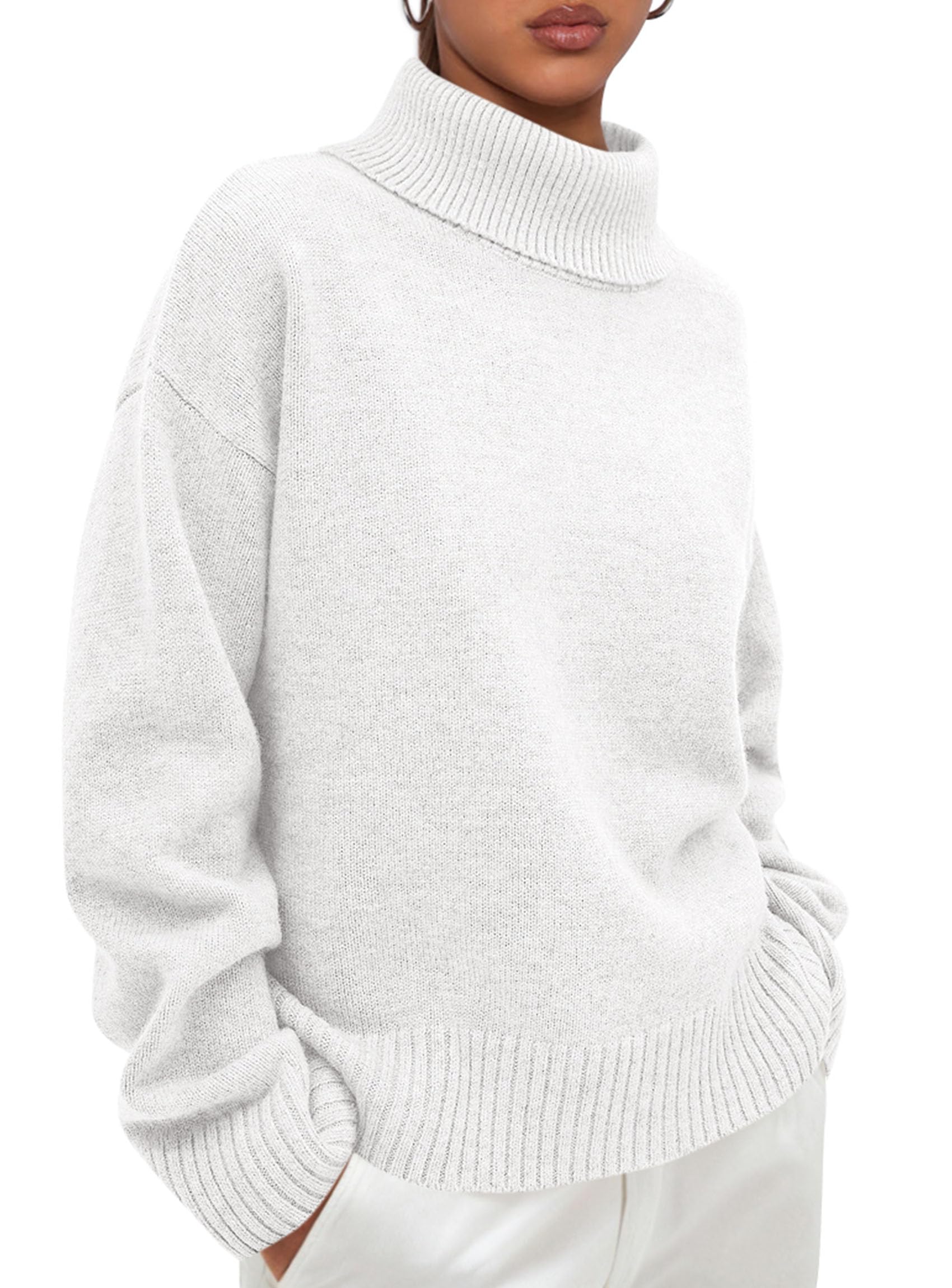 Womens Turtleneck Long Sleeve Knit Sweater,White,S