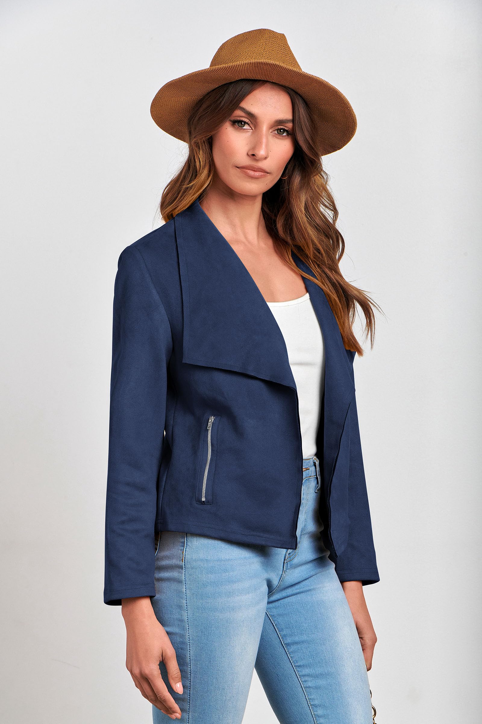 Women's Fall Fashion Faux Suede Jackets(Navy,Small)