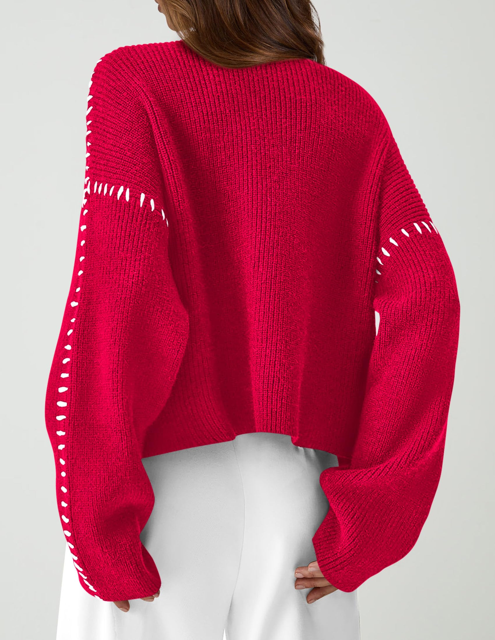 Womens Chunky Knit Oversized Pullover Sweaters,Red,S