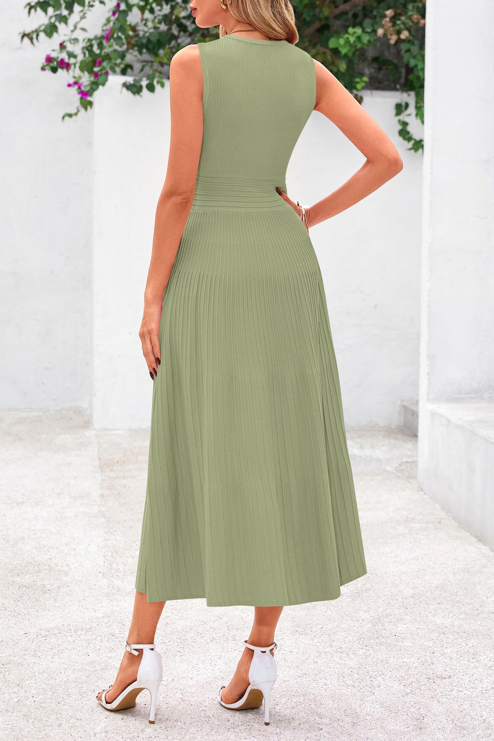 Women's Summer Pleated Midi Work Dress,Mist Green,S