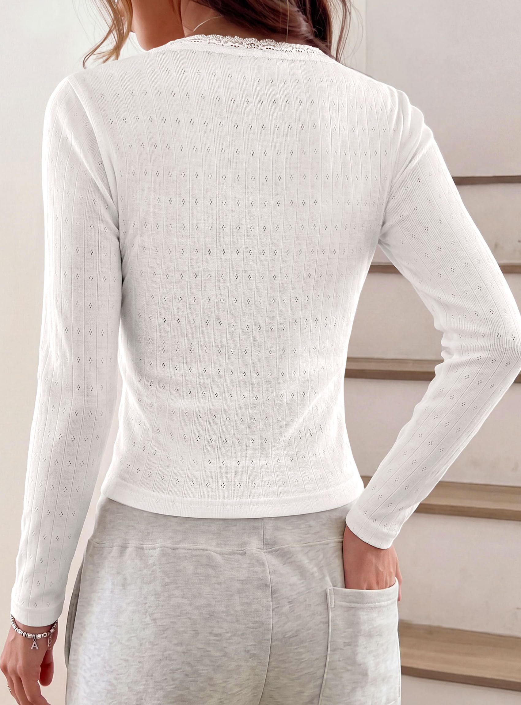 Womens Long Sleeve Henley Shirts Going Out Tops,White,S