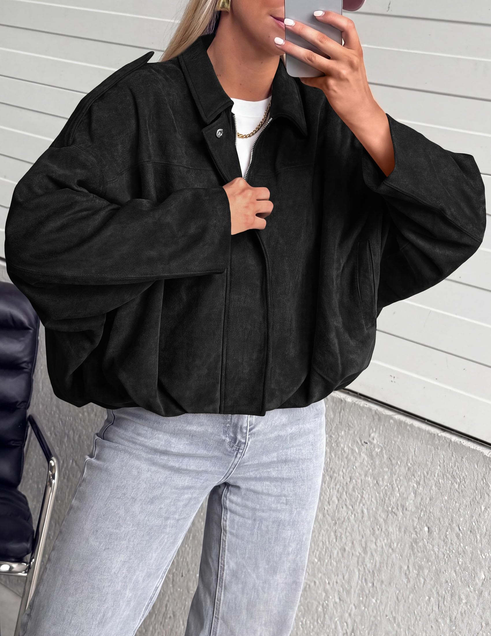 Faux Suede Jacket Women Fall Cropped Western Bomber Jacket