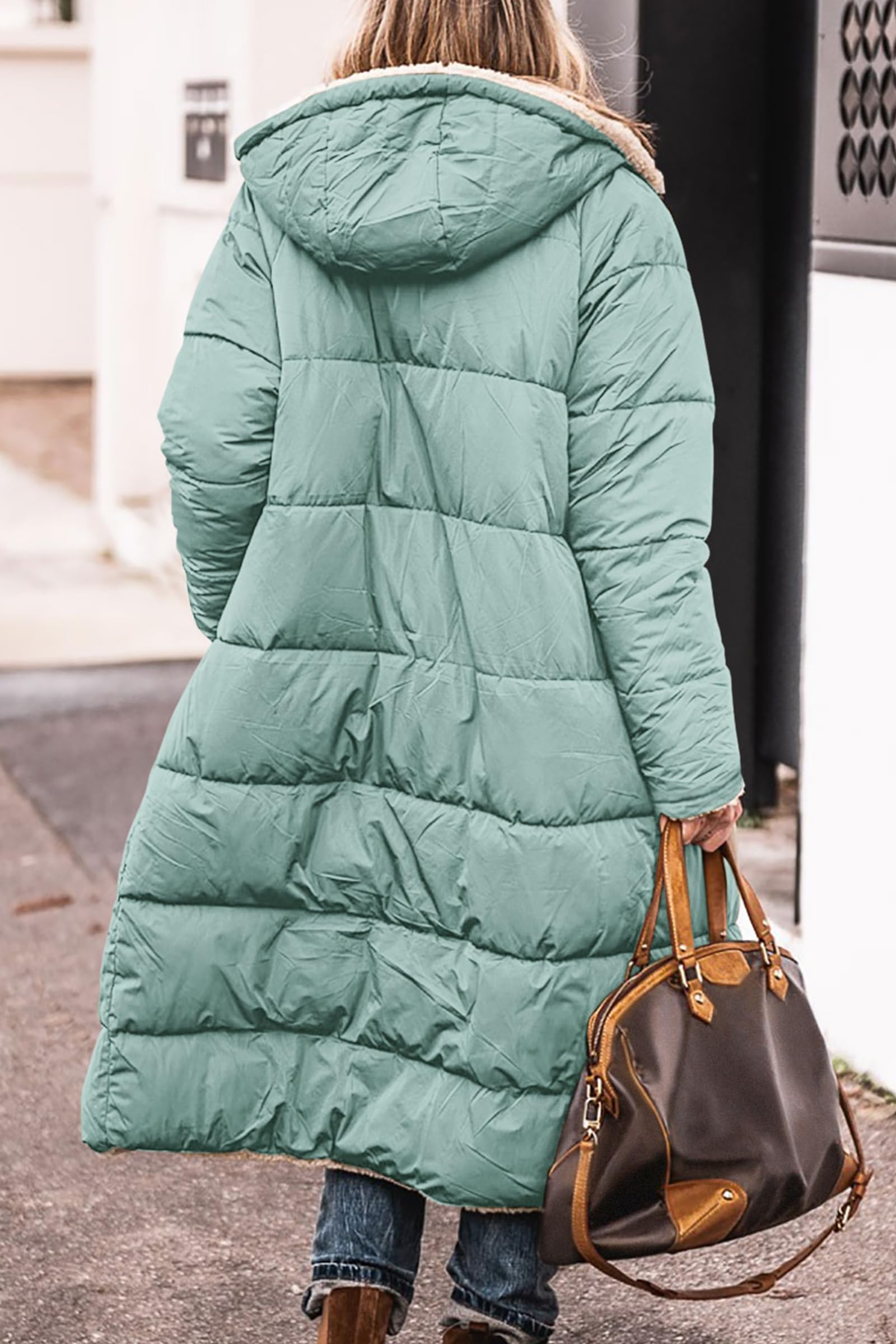 Women's Winter Fleece Warm Long Coats(Grey Green,Small)