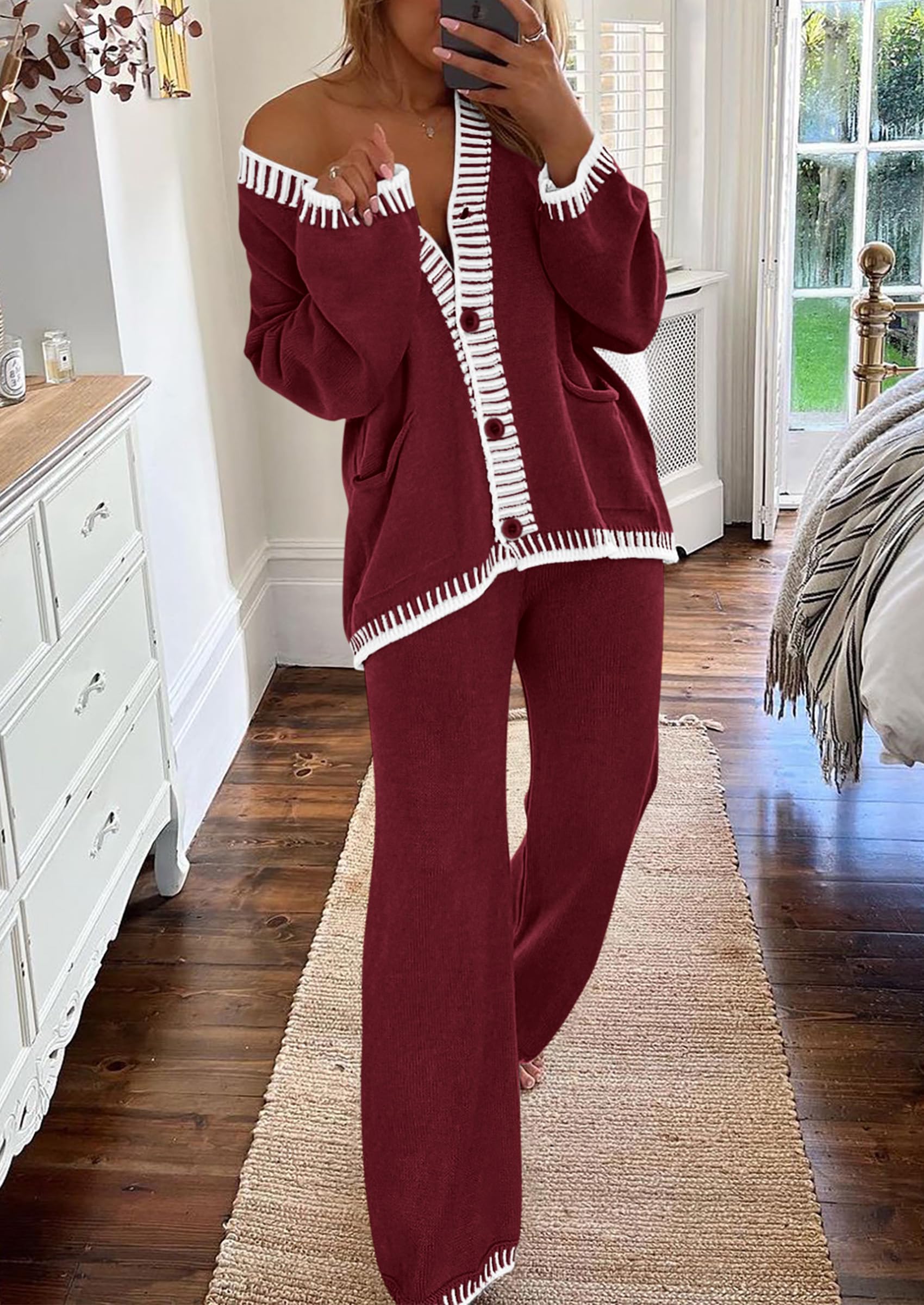 Women's Fall 2 Piece Matching Cozy Knit Sweater Lounge Sets