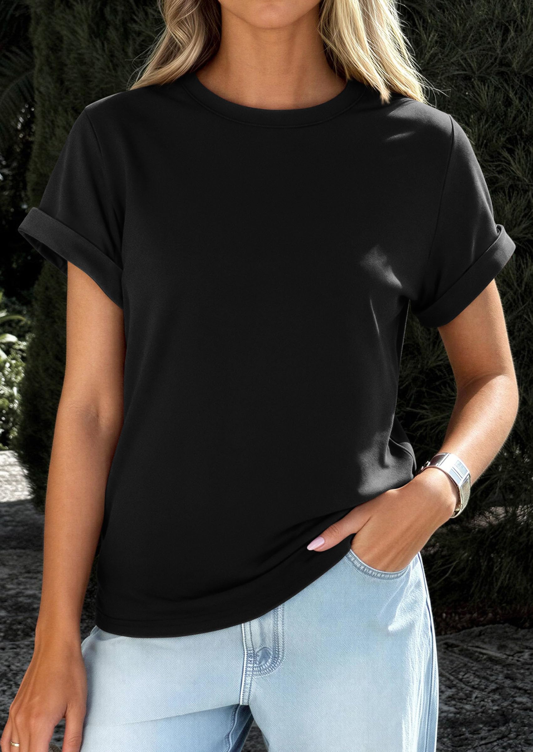 Womens Summer Tops Short Sleeve Shirts,Black,S