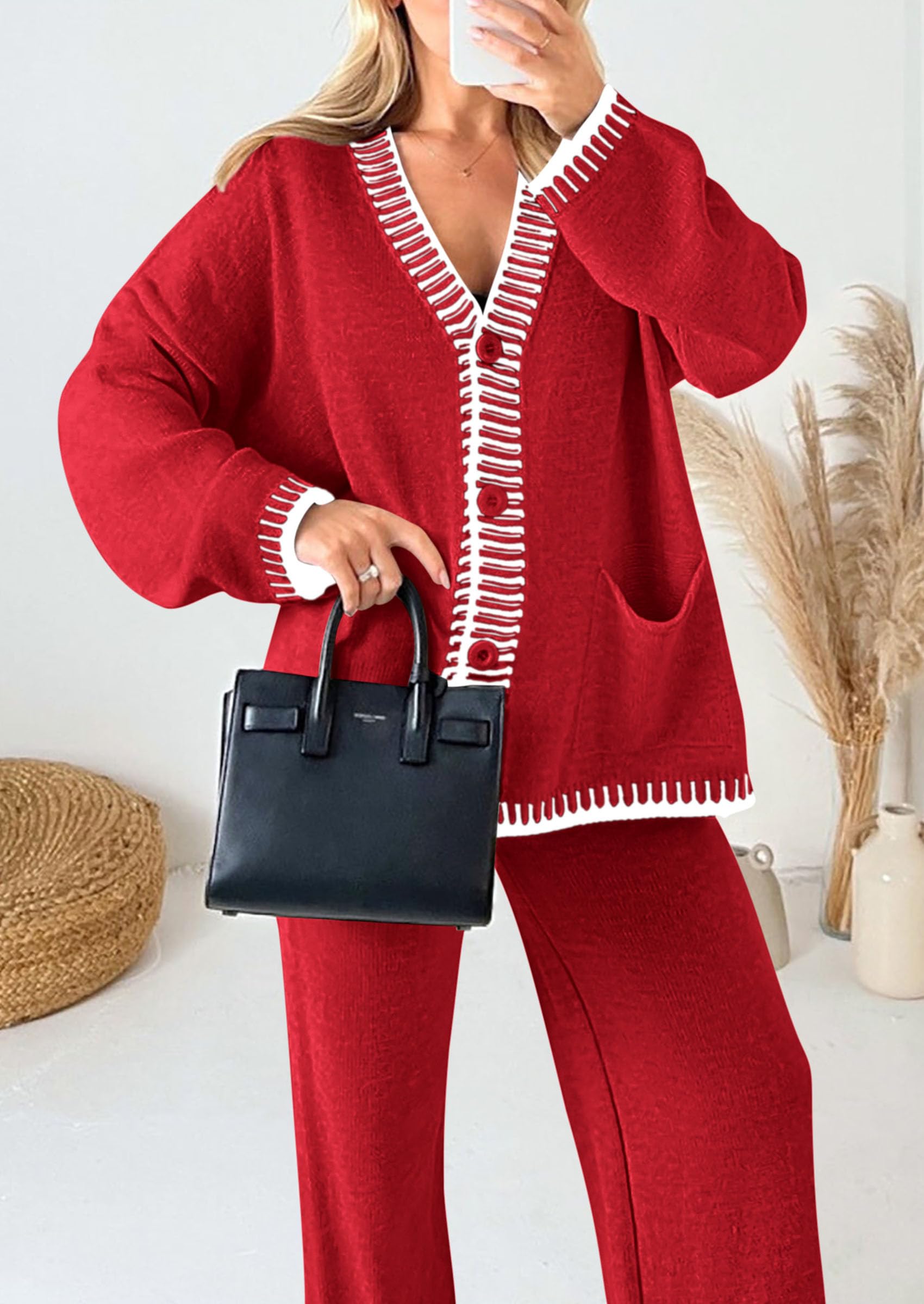 Women's Fall 2 Piece Matching Cozy Knit Sweater Lounge Sets