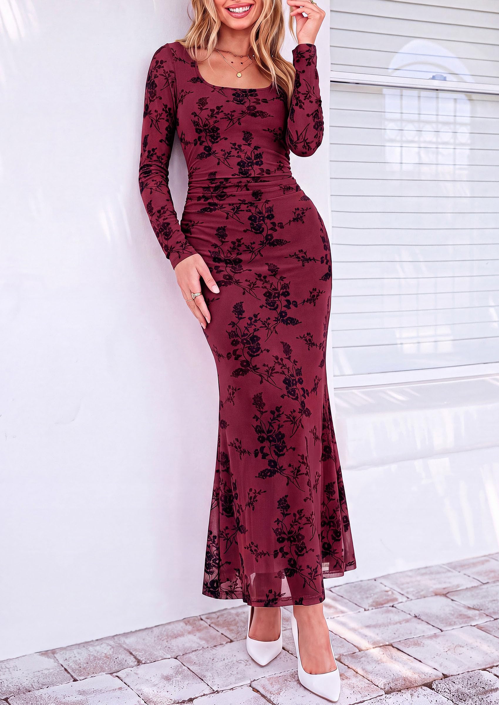 Women's Formal Floral Maxi Dress Fall Wedding Guest Dresses