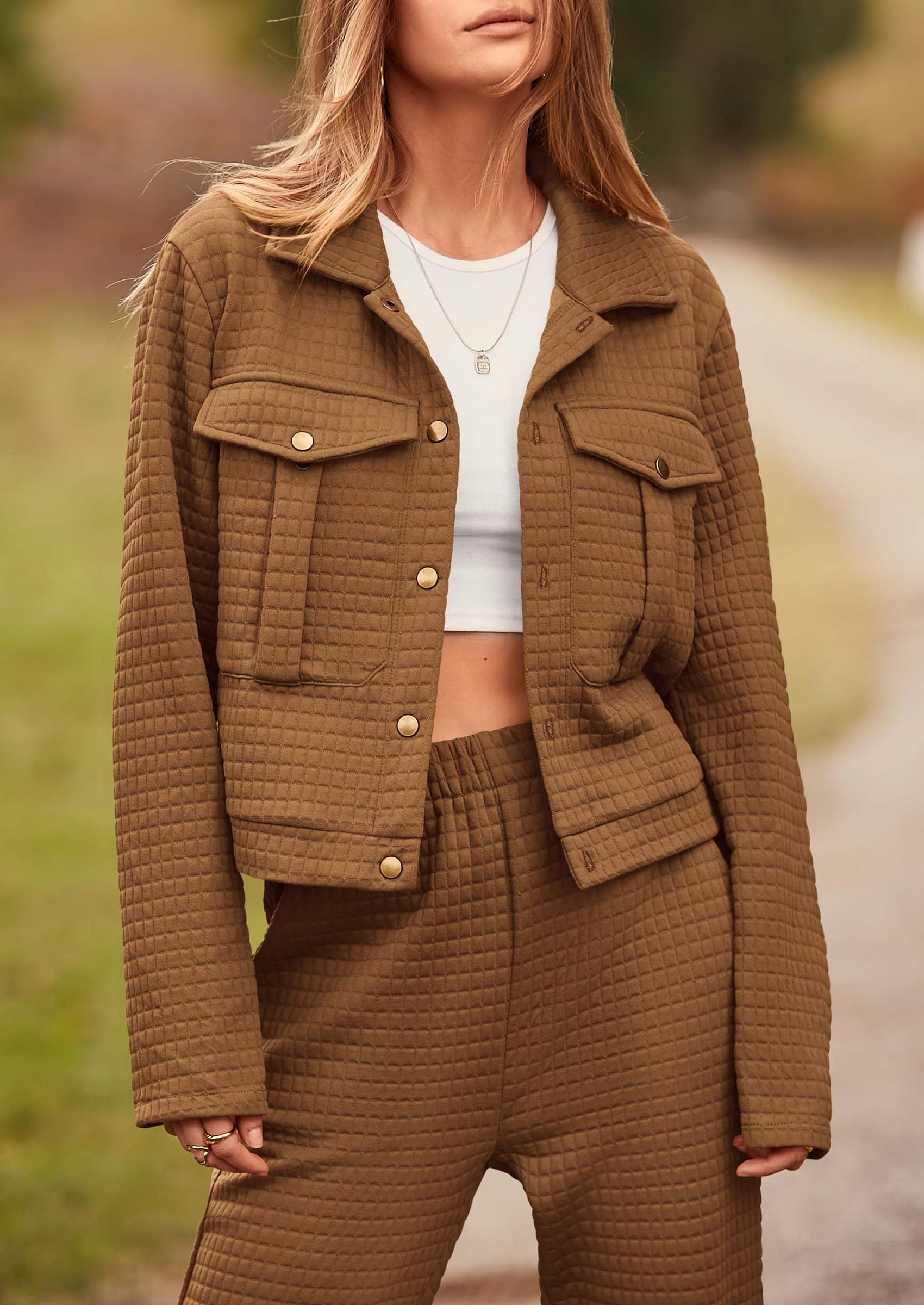 Women's 2 Piece Matching Lounge Sets Tracksuit,Camel,S