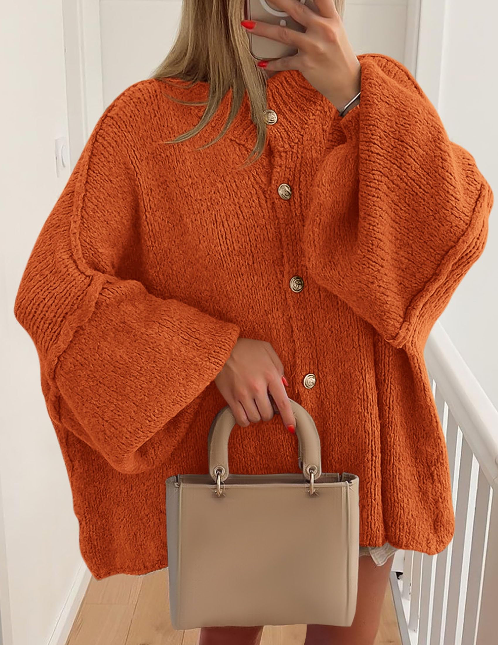 Women's Oversized Chunky Cardigan Sweaters(Orange,Small)