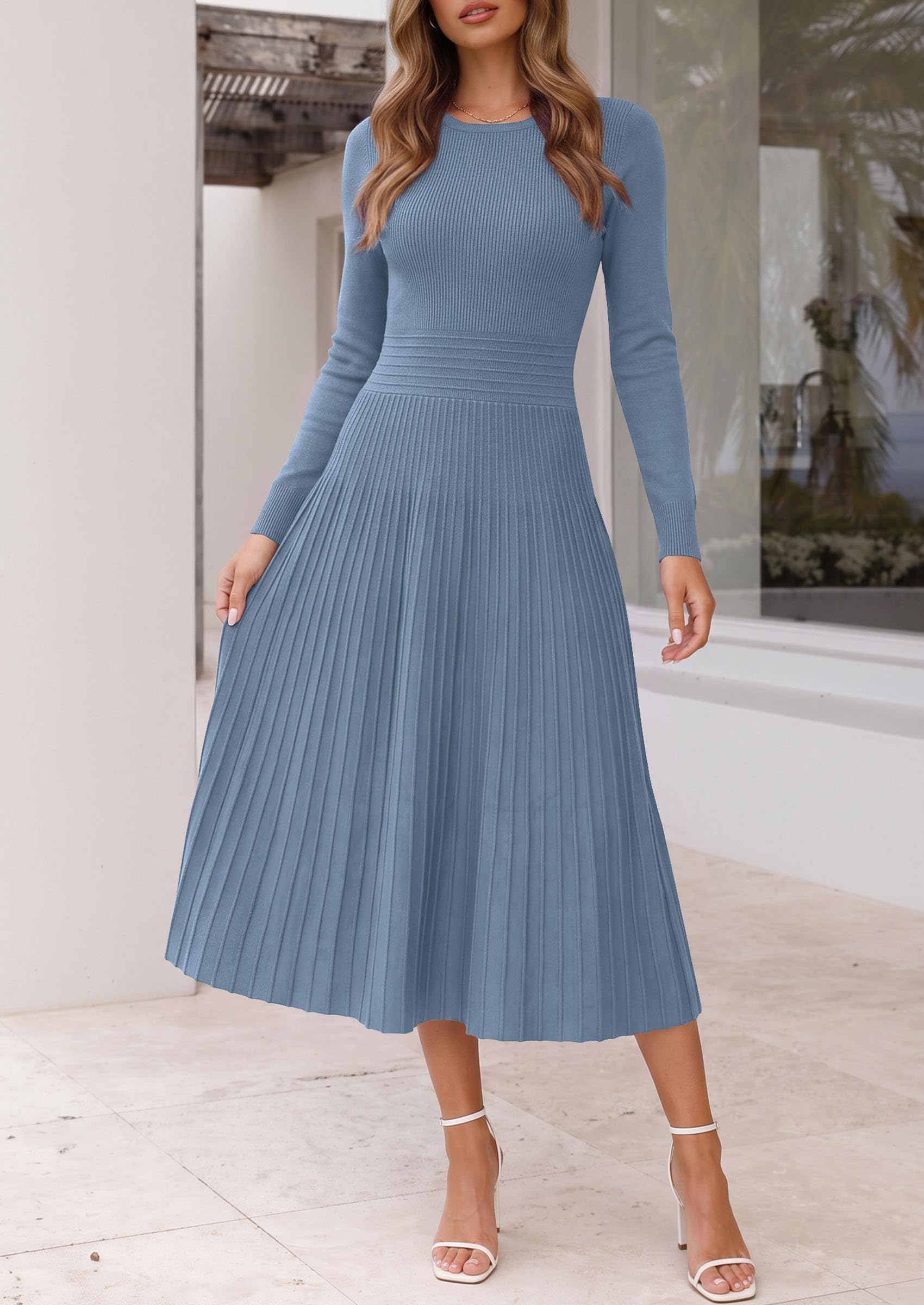 Women's Long Sleeve Knit Maxi Sweater Dress,Grey Blue,S