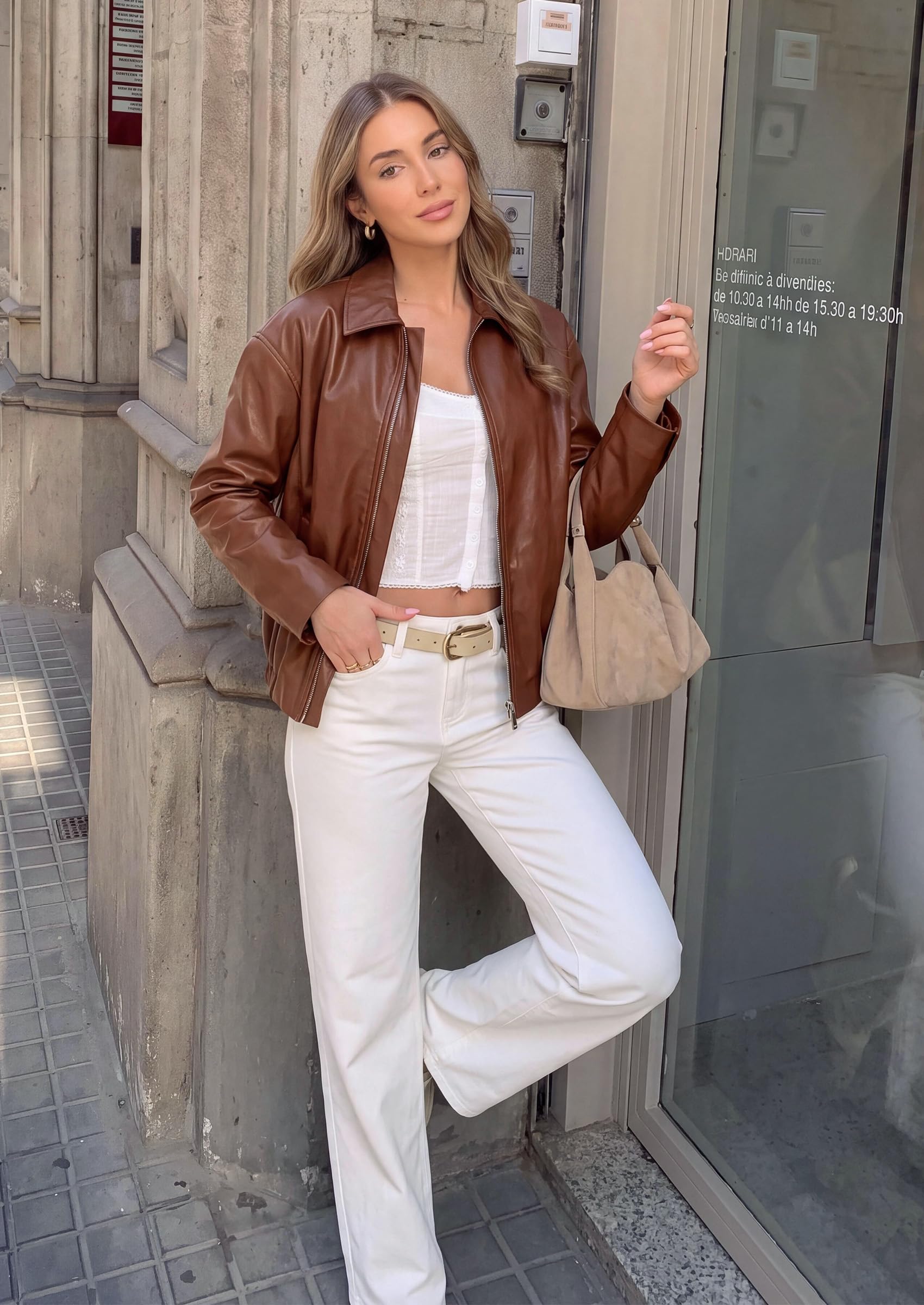Womens Faux Leather Motorcycle Jackets Fall Cropped Coats