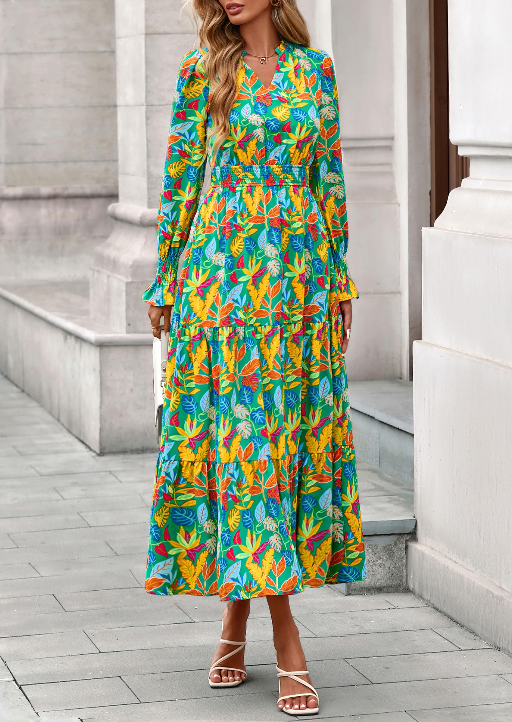 Women's Floral Maxi Dress Fall A Line Wedding Guest Dresses