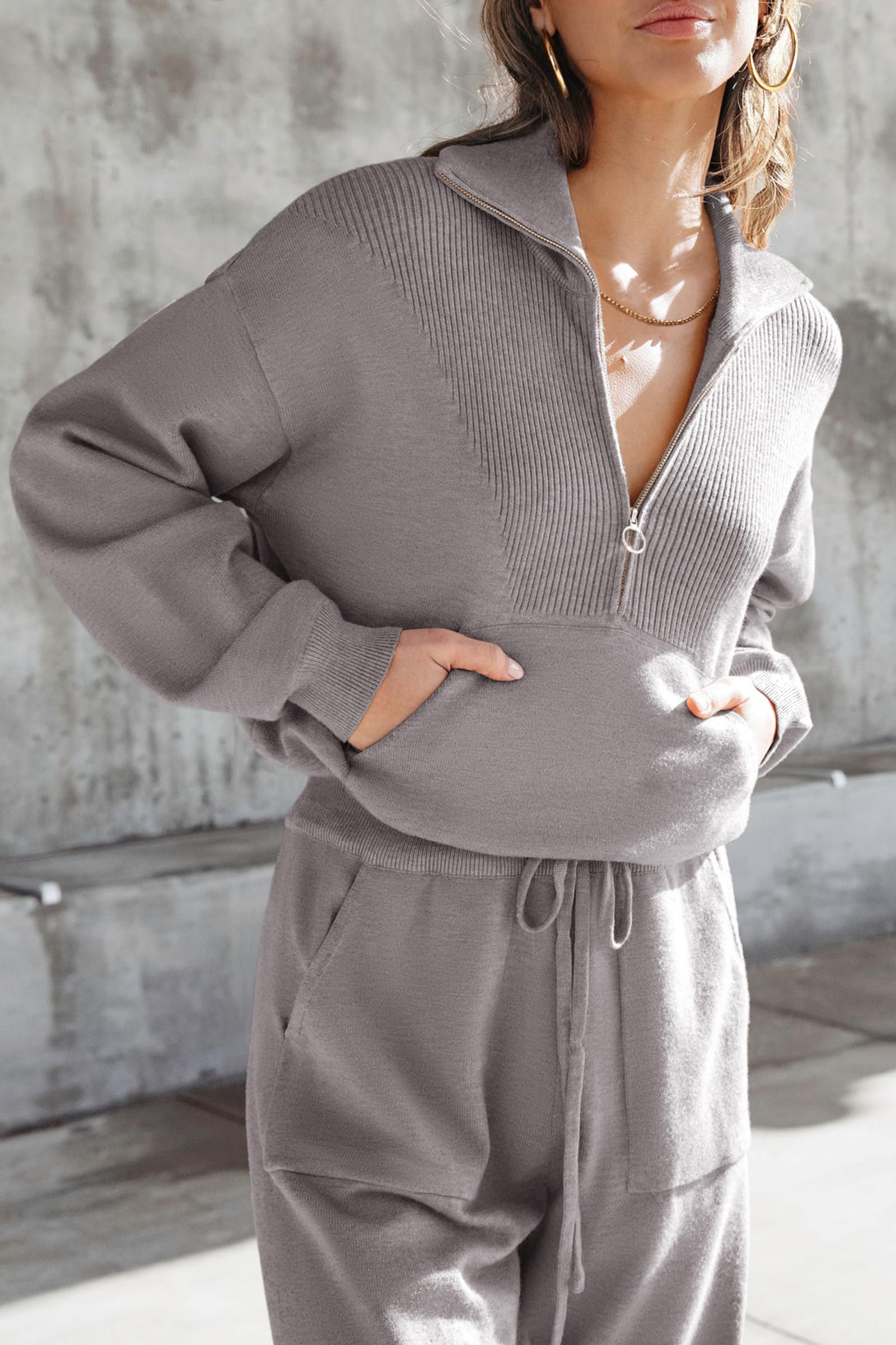 Women's 2 Piece Sweatsuits Set Fall Outfits(Light Grey,S)