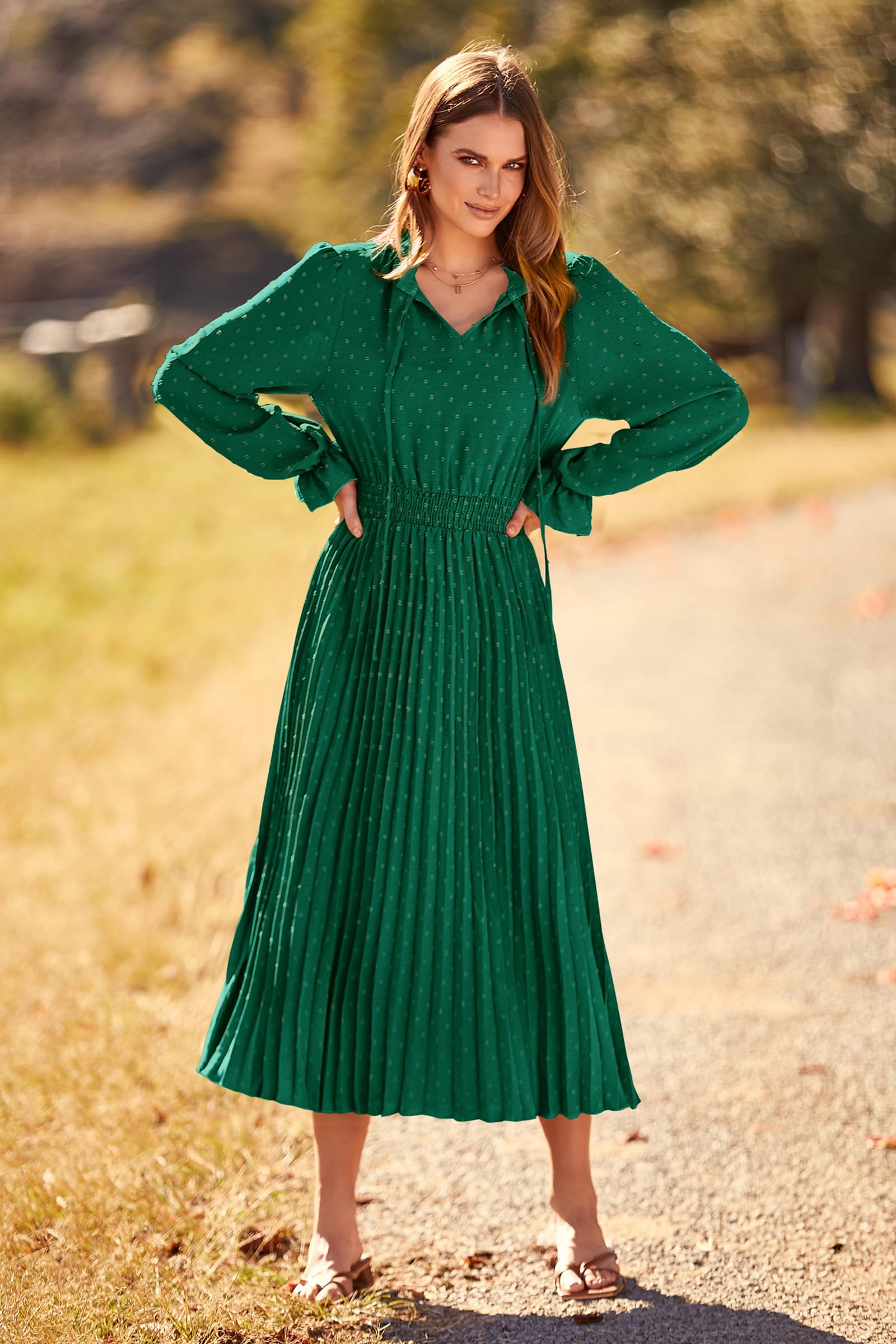 Women's Fall Midi Wedding Guest Dress(Dark Green,Small)
