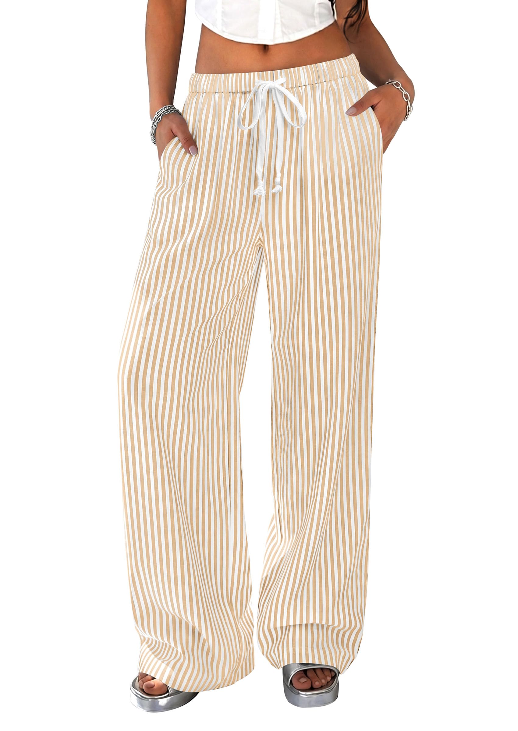 Women's Striped Wide Leg Pants 2026 Casual Palazzo with Pocket