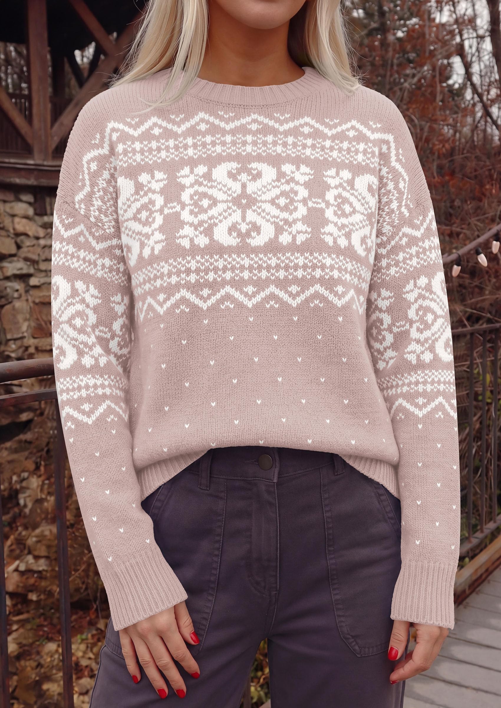Sweaters for Women Fair Isle Oversized Pullover Fall Outfits