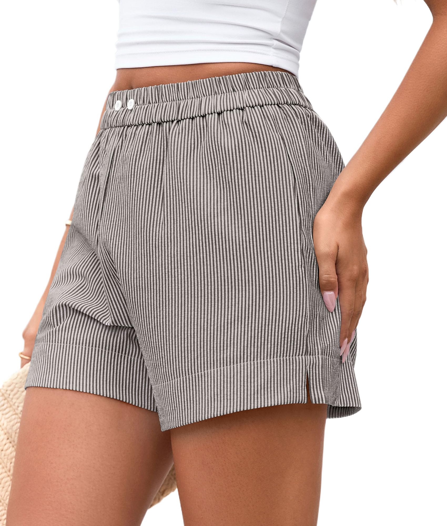 Women's Summer Striped Boxer Shorts, Striped Black White,S