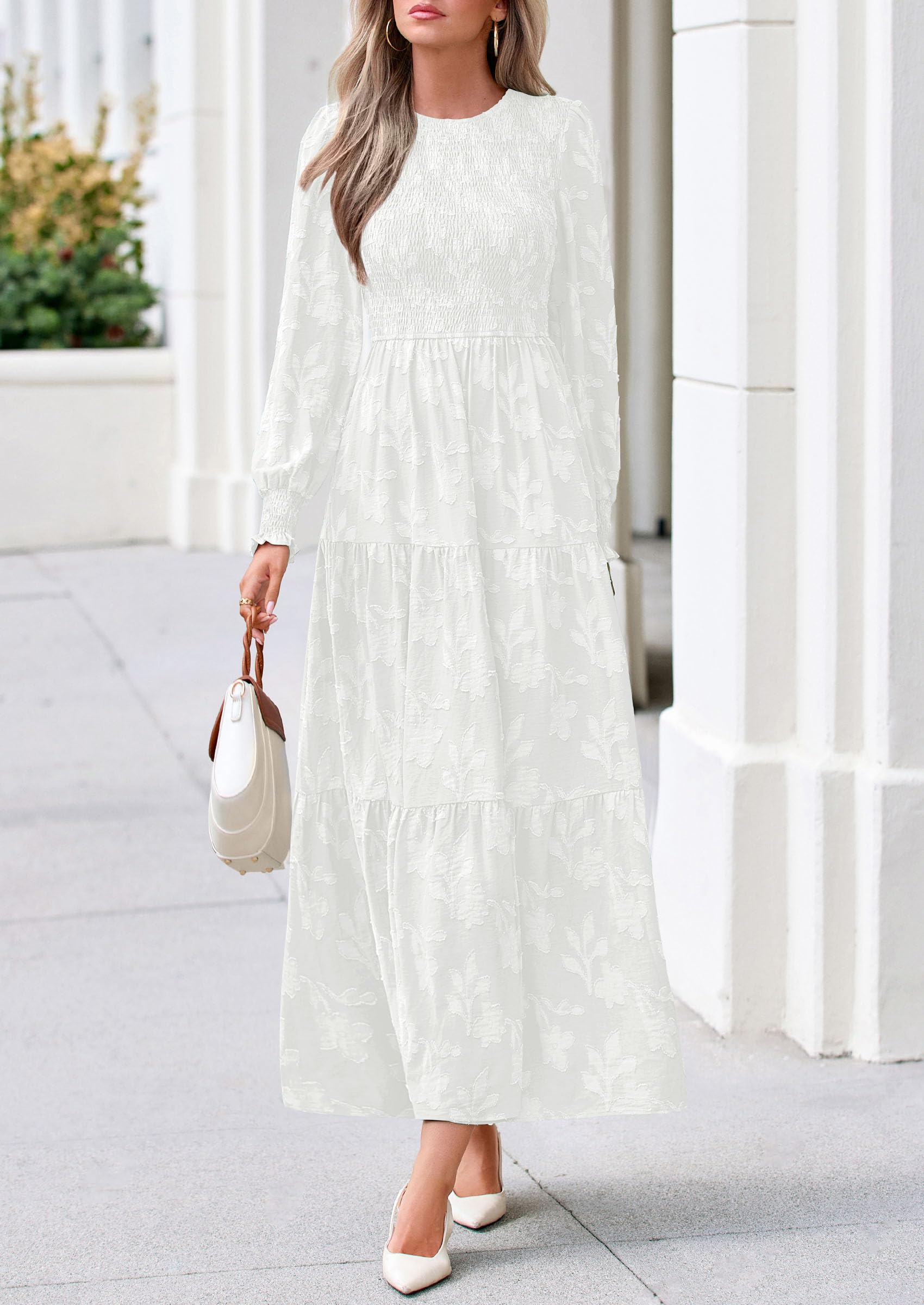 Fall Floral Long Sleeve Wedding Guest Dress for Women Pockets
