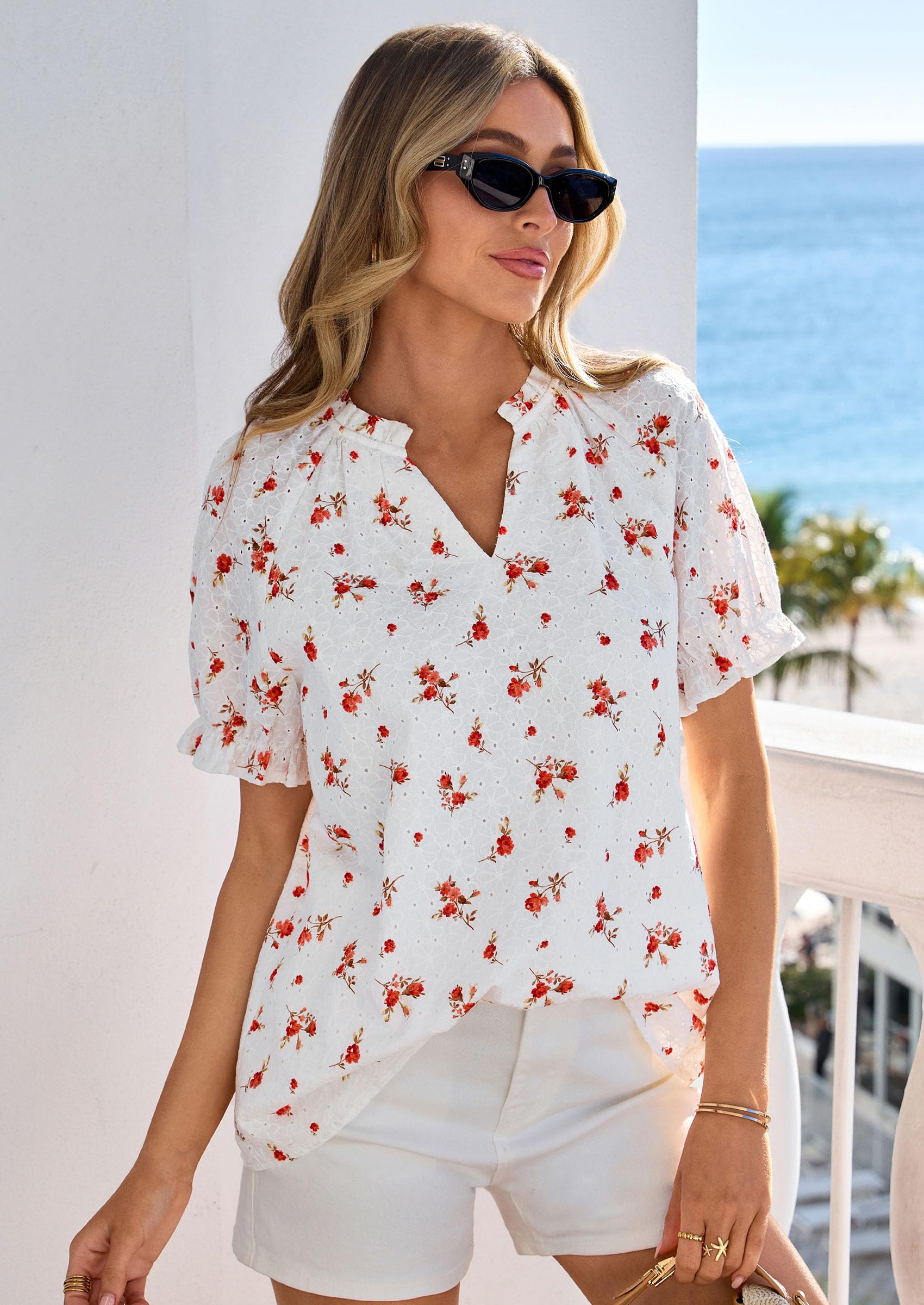 Womens Floral Short Sleeve Blouses,S Yellow Flower,S