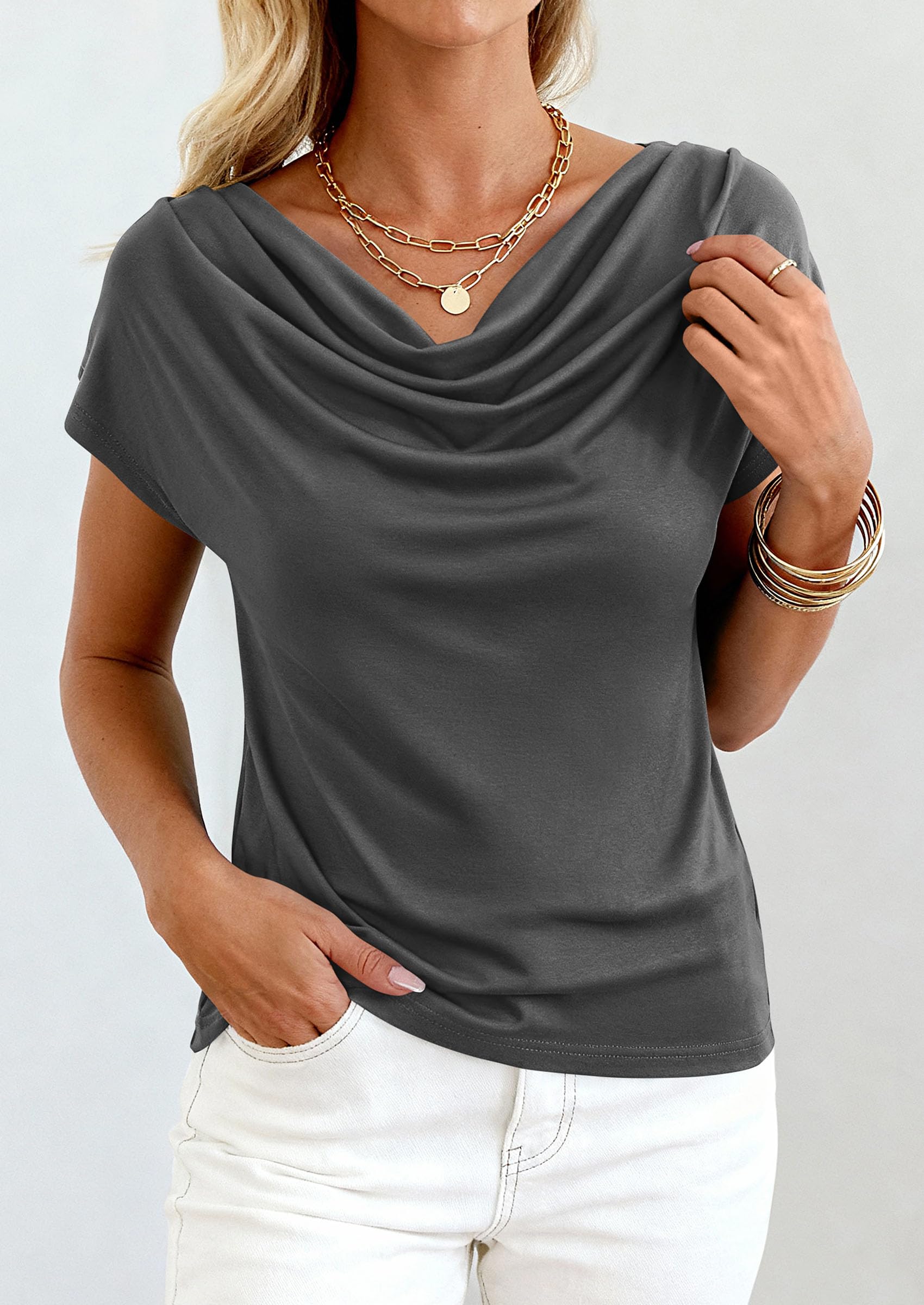 Womens Tops Dressy Business Casual Work Blouses, Dark Grey,XS