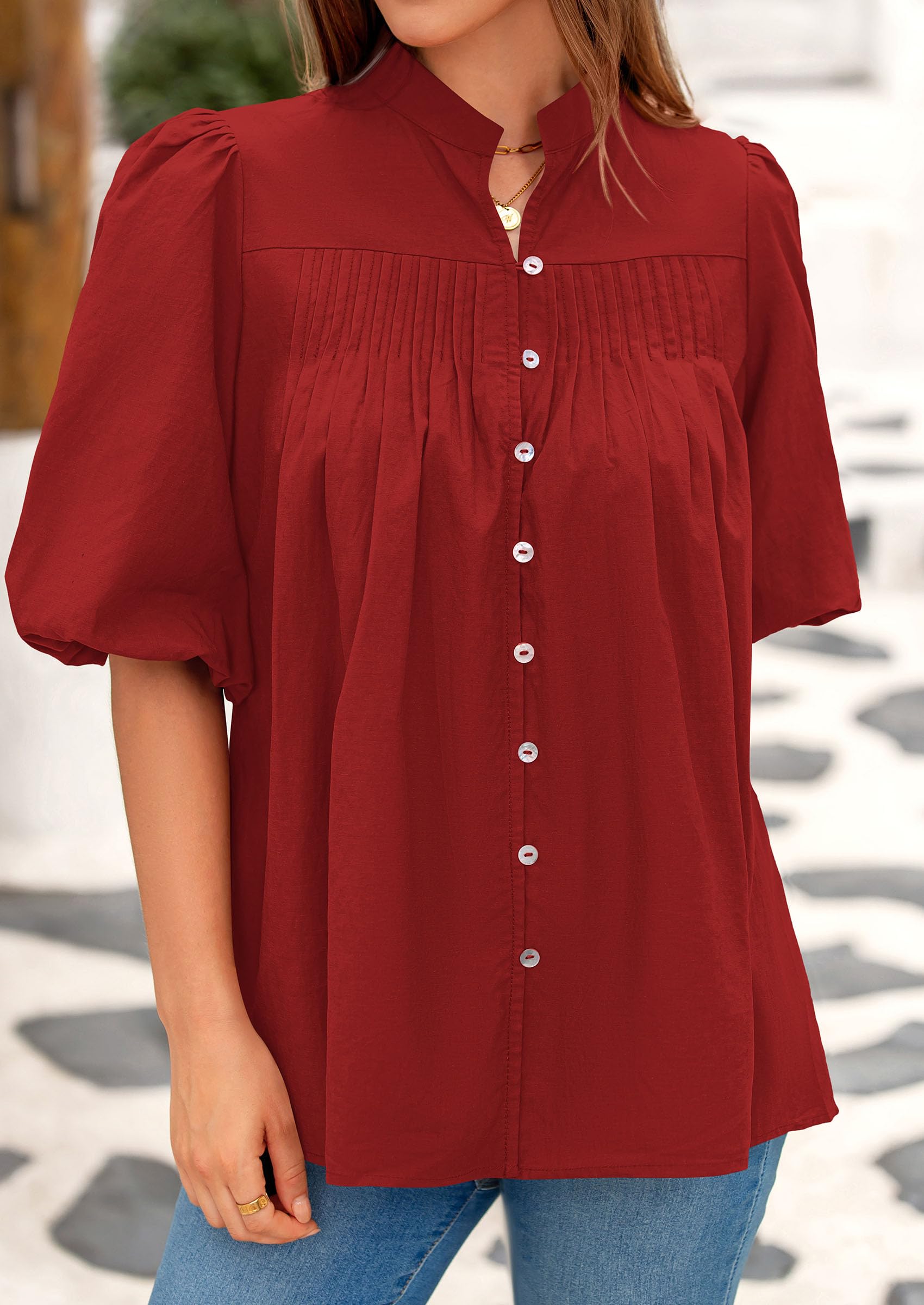 Short Sleeve Henley Shirts for Women,Red,S