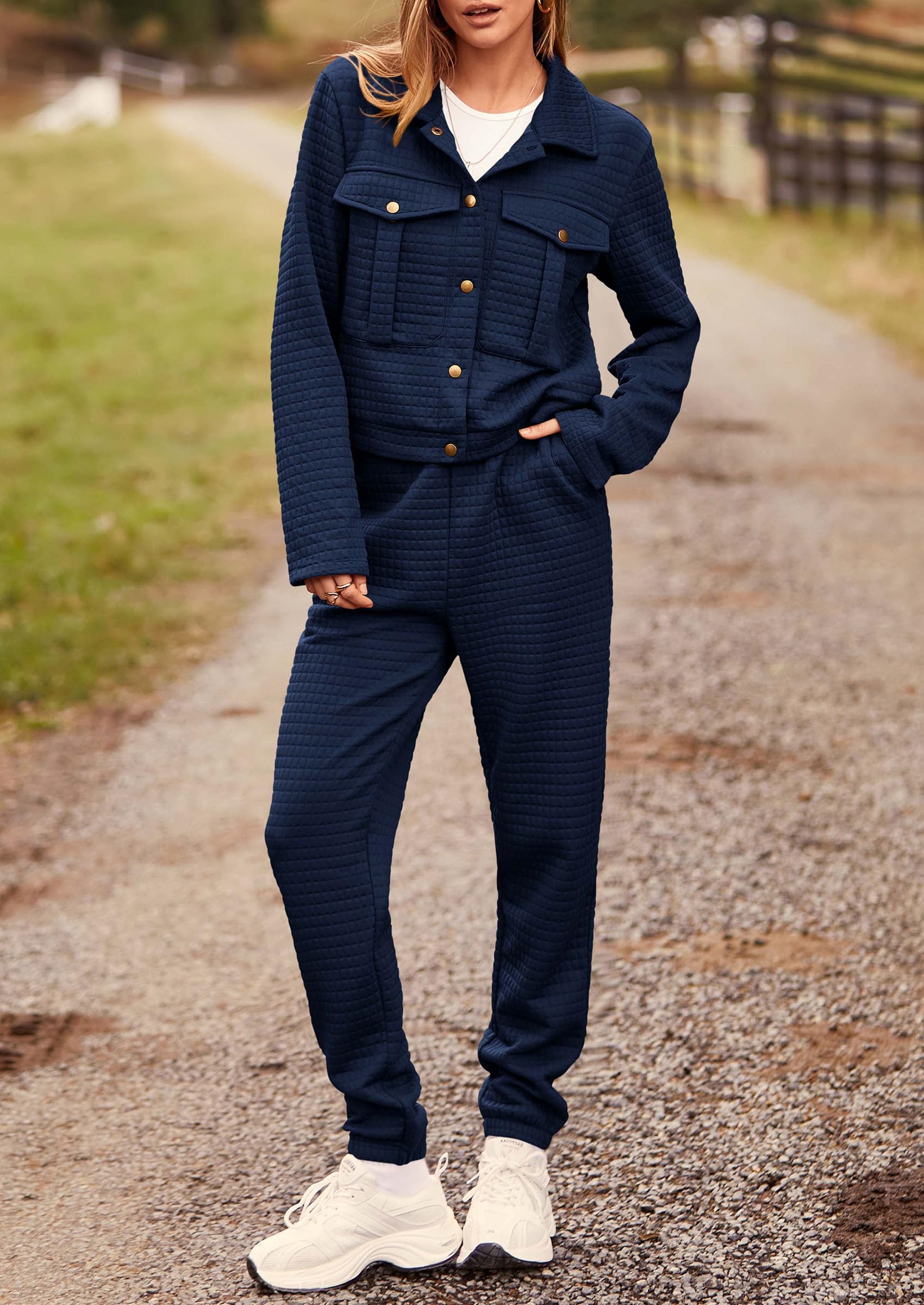 Women's 2 Piece Matching Lounge Sets Tracksuit,Navy,S