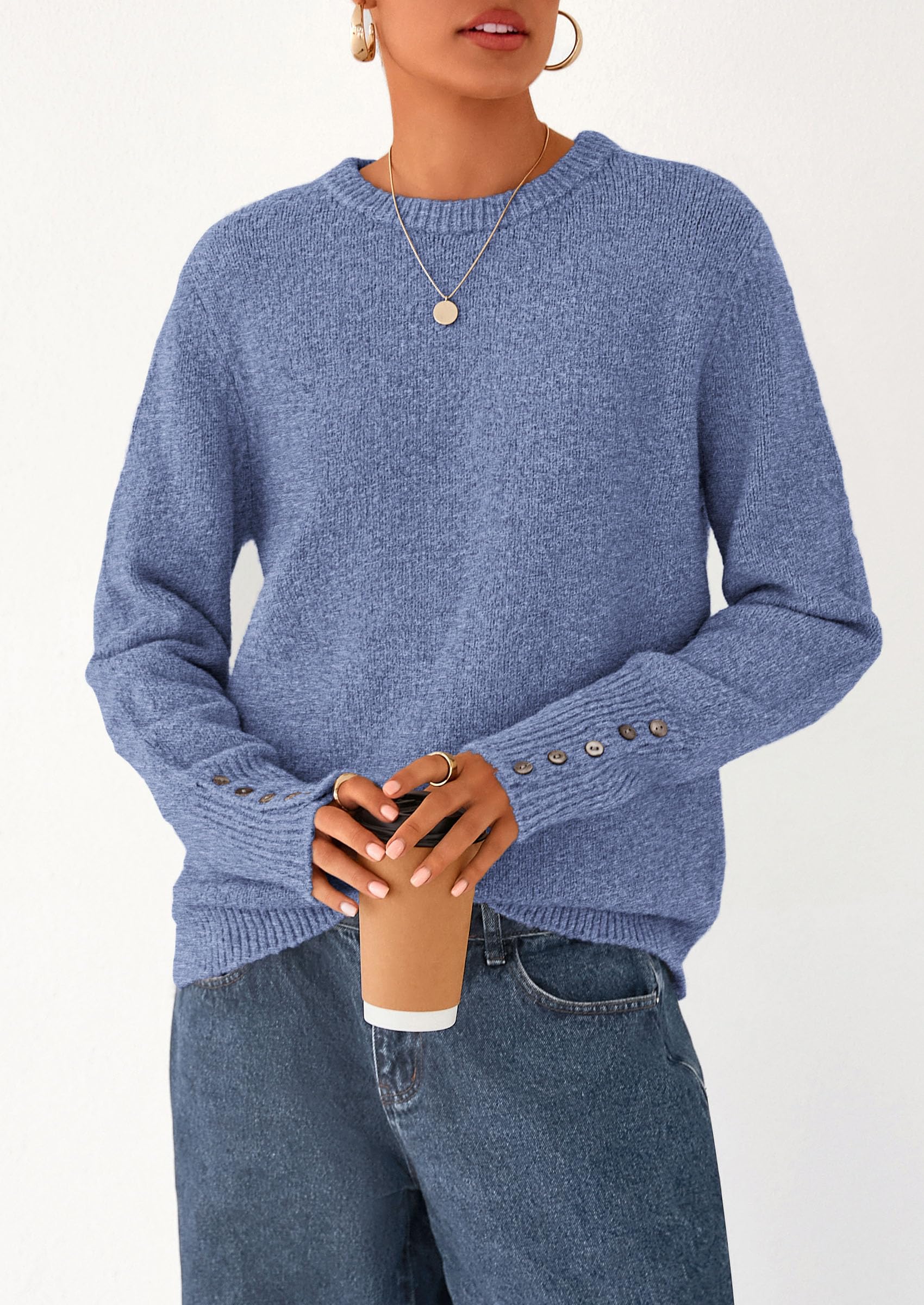 Fall Sweaters for Women Cozy Casual Pullover Ribbed Knit Tops