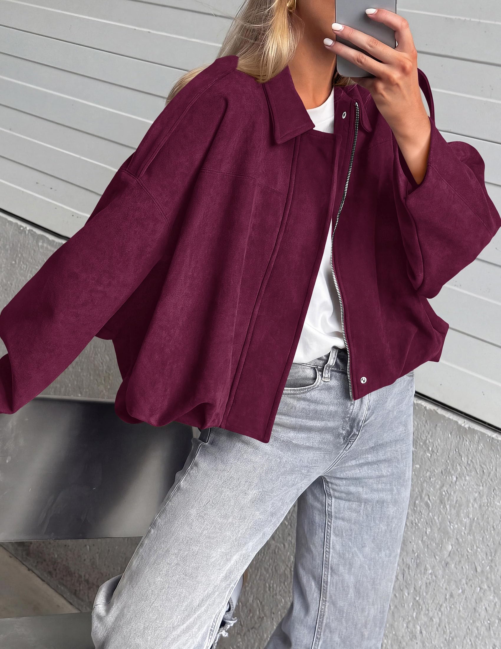 Faux Suede Jacket Women Fall Cropped Western Bomber Jacket