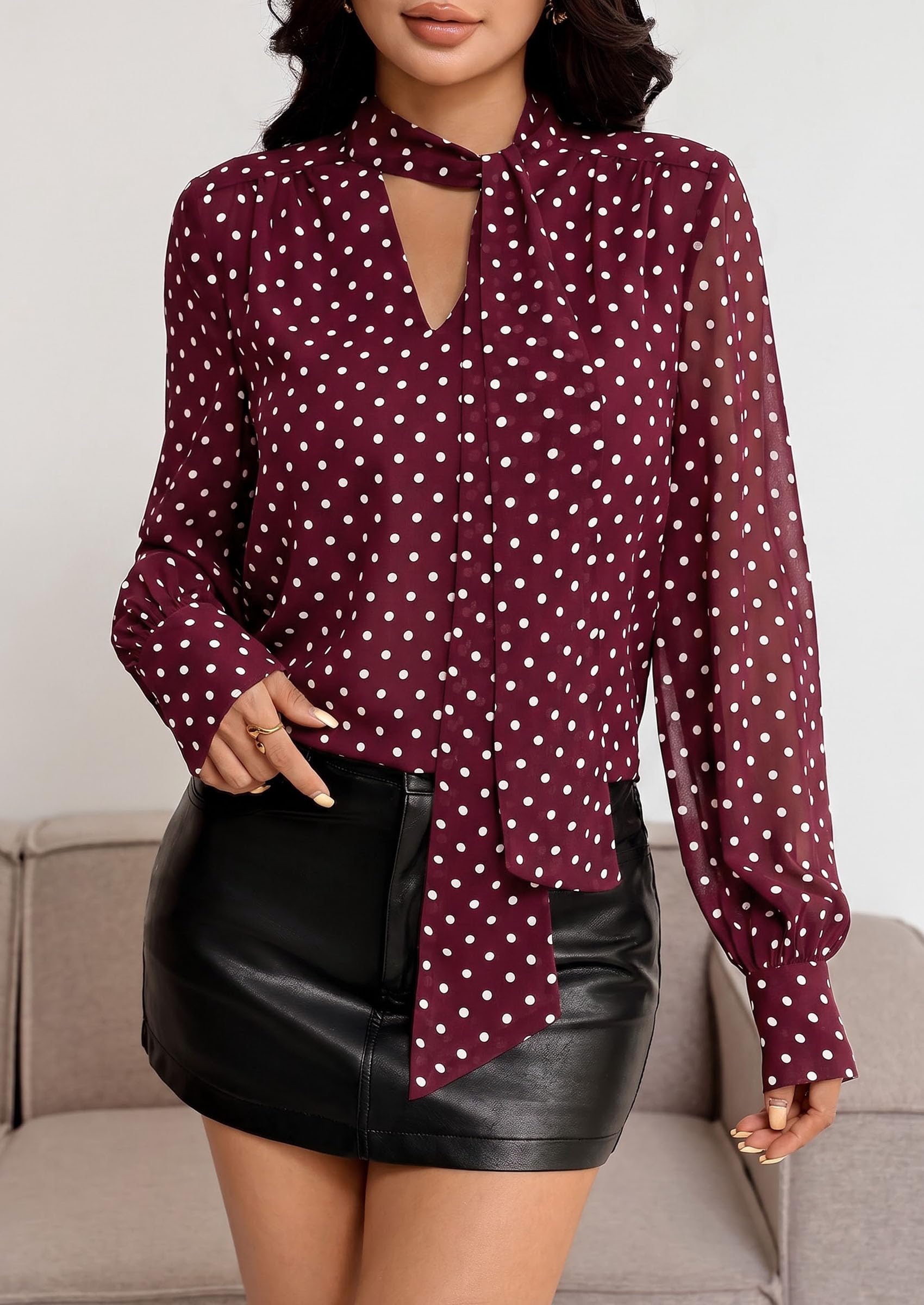 Women's Chiffon Boho Blouses Dressy Business Casual Work Tops