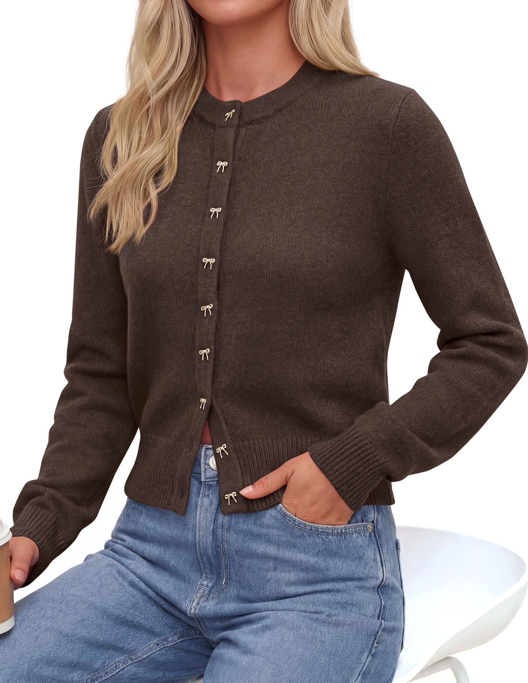 Cardigan Sweaters for Women Cropped Bow Button Up Cardigan