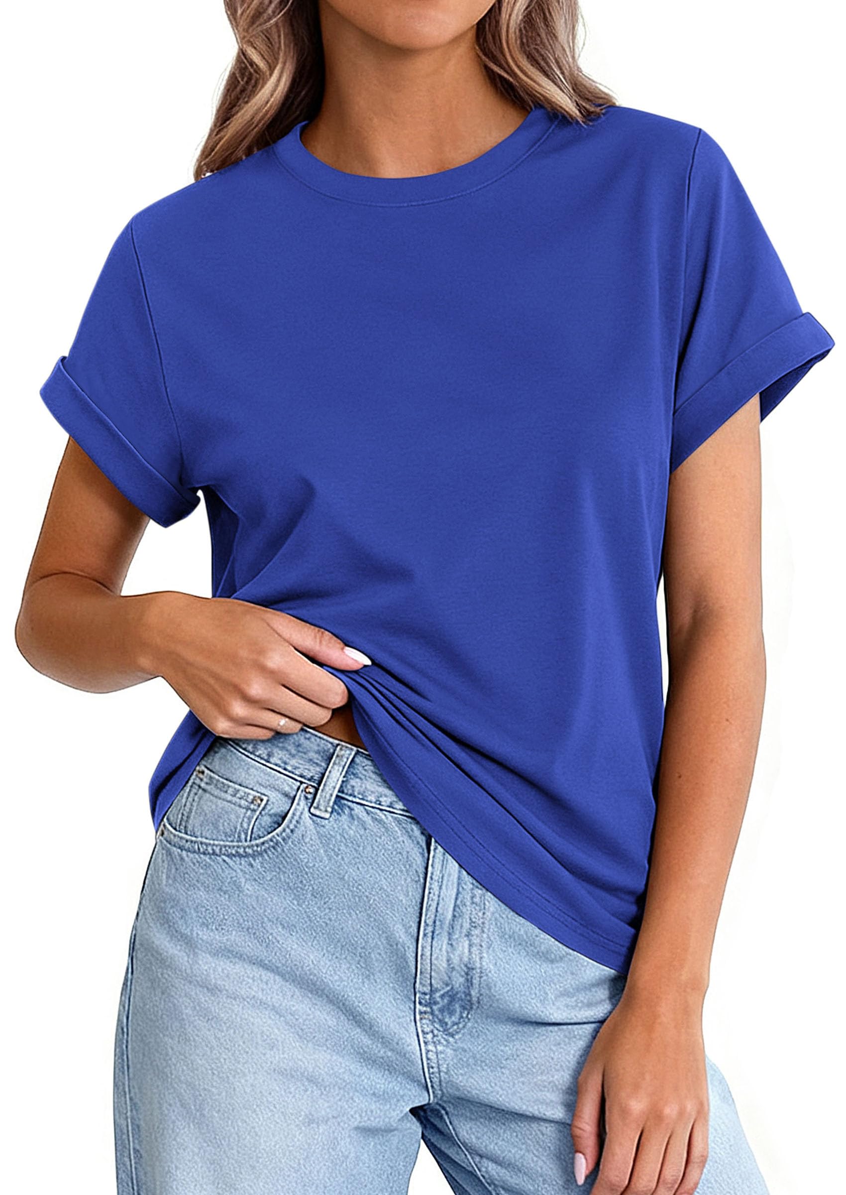 Womens Summer Tops Short Sleeve Shirts,Blue,S