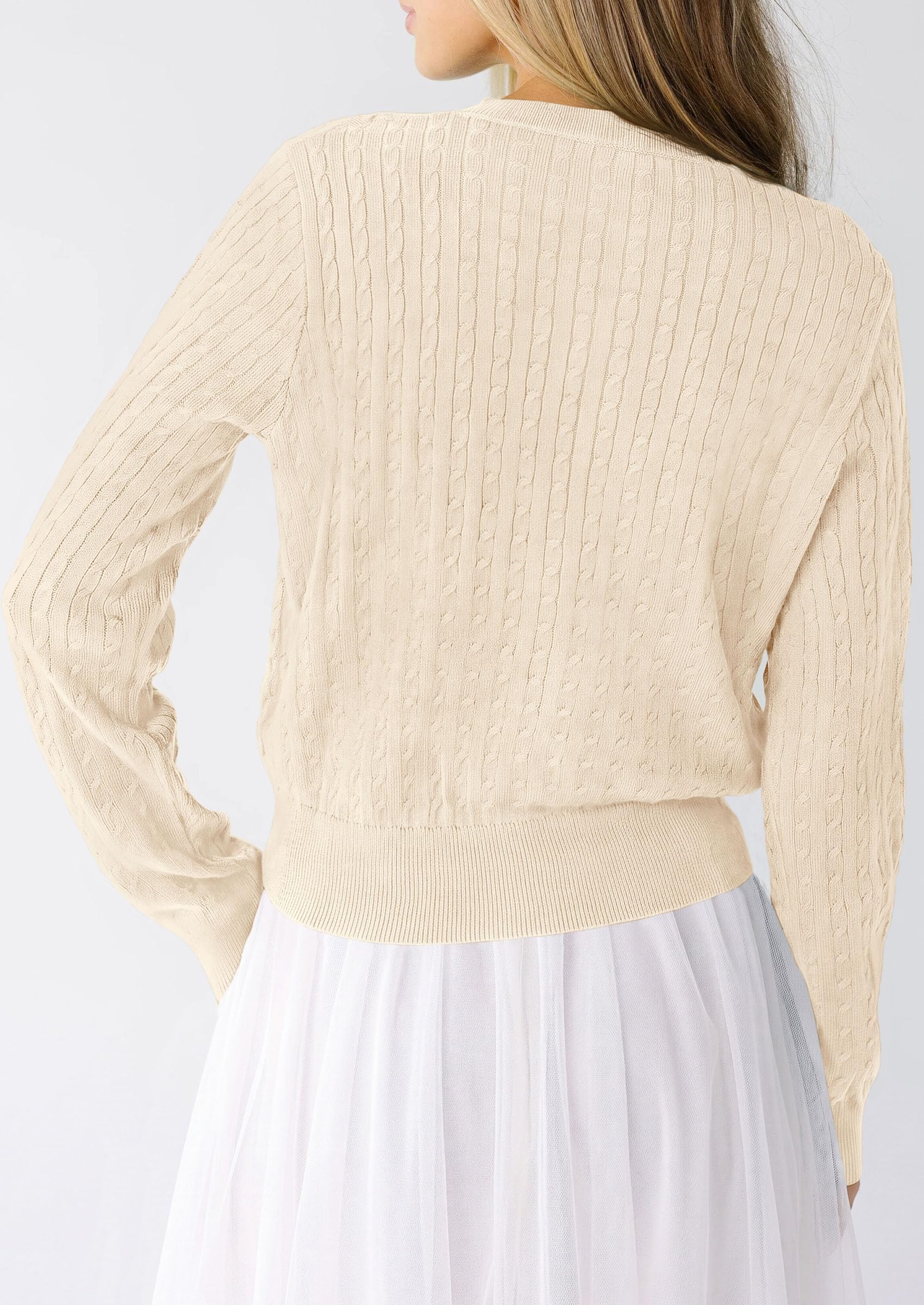 Women Fall Lightweight Cardigans Button Up Cable Knit Sweaters