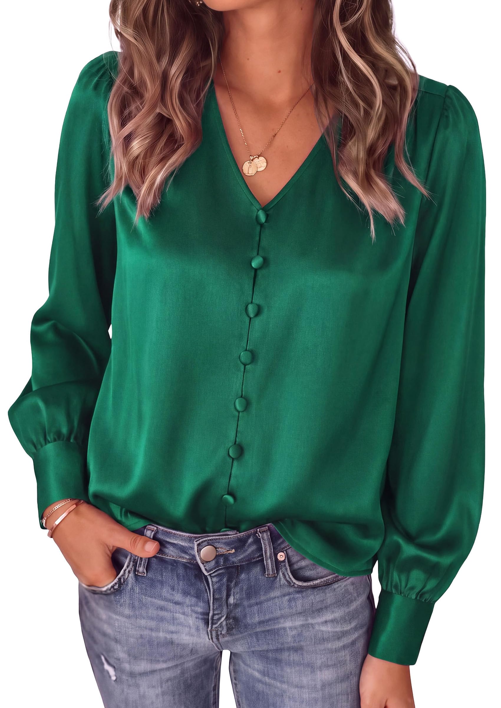 Womens Long Sleeve Satin Blouses Silk Business Casual Outfits