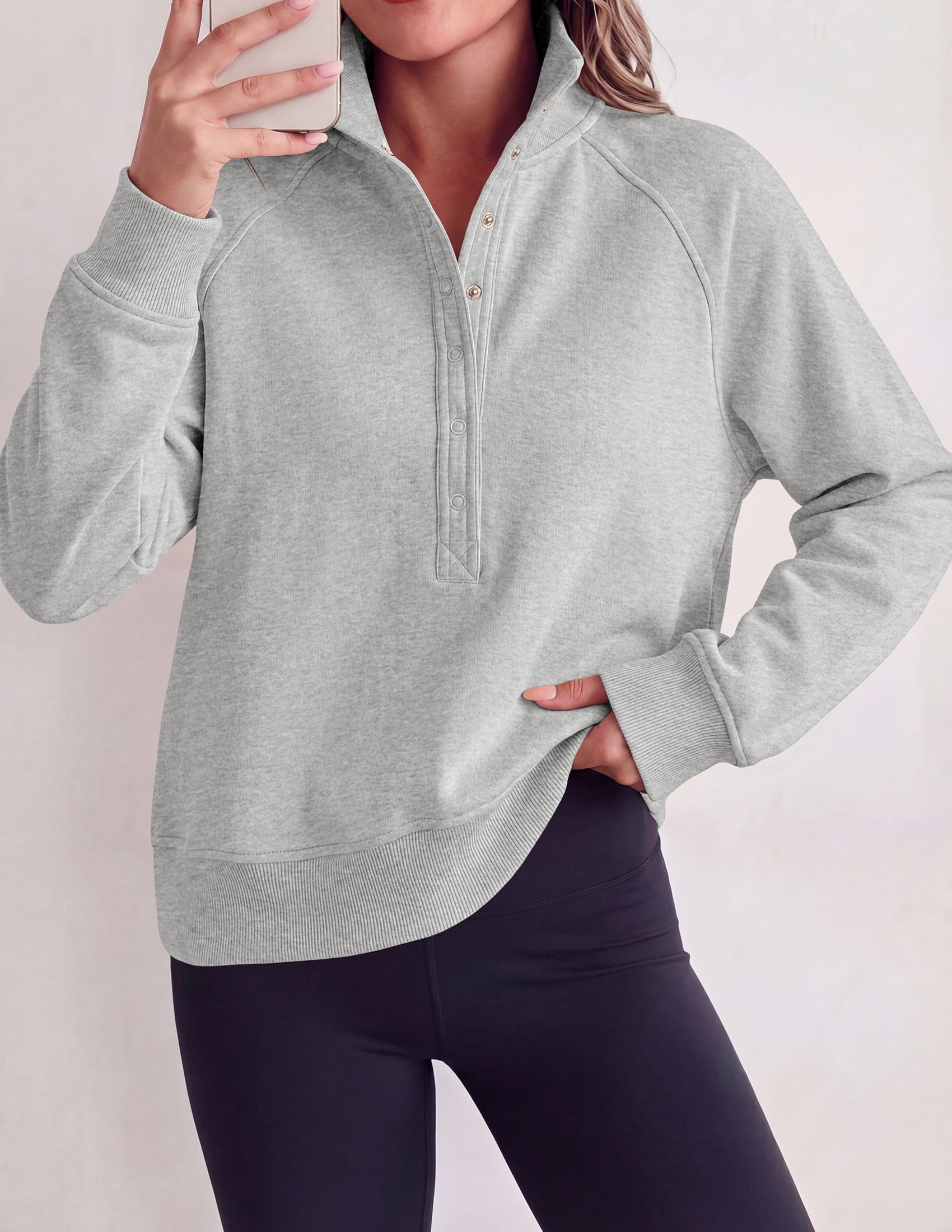 Women's Fall Oversized Sweatshirts Mock Neck Henley Pullover