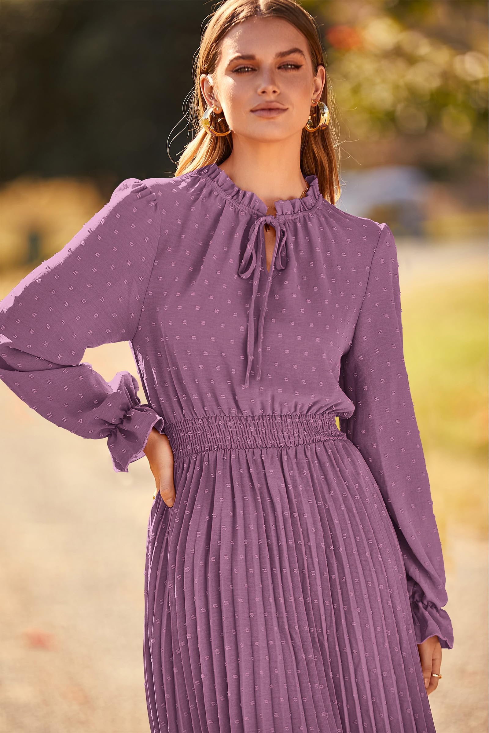 Women's Fall Midi Wedding Guest Dress(Purple,Small)