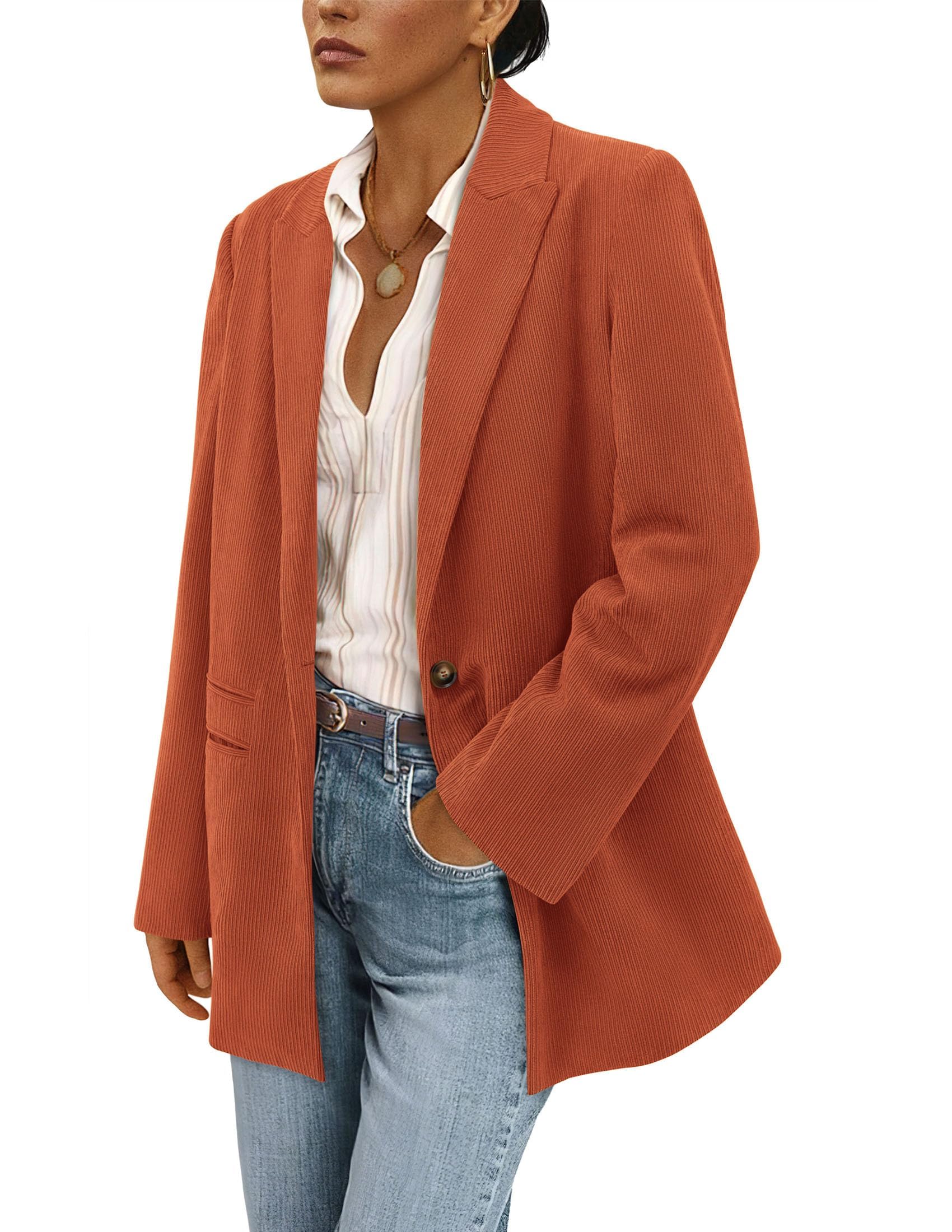 Women's Winter Corduroy Blazers Jackets (Brick Red,S)