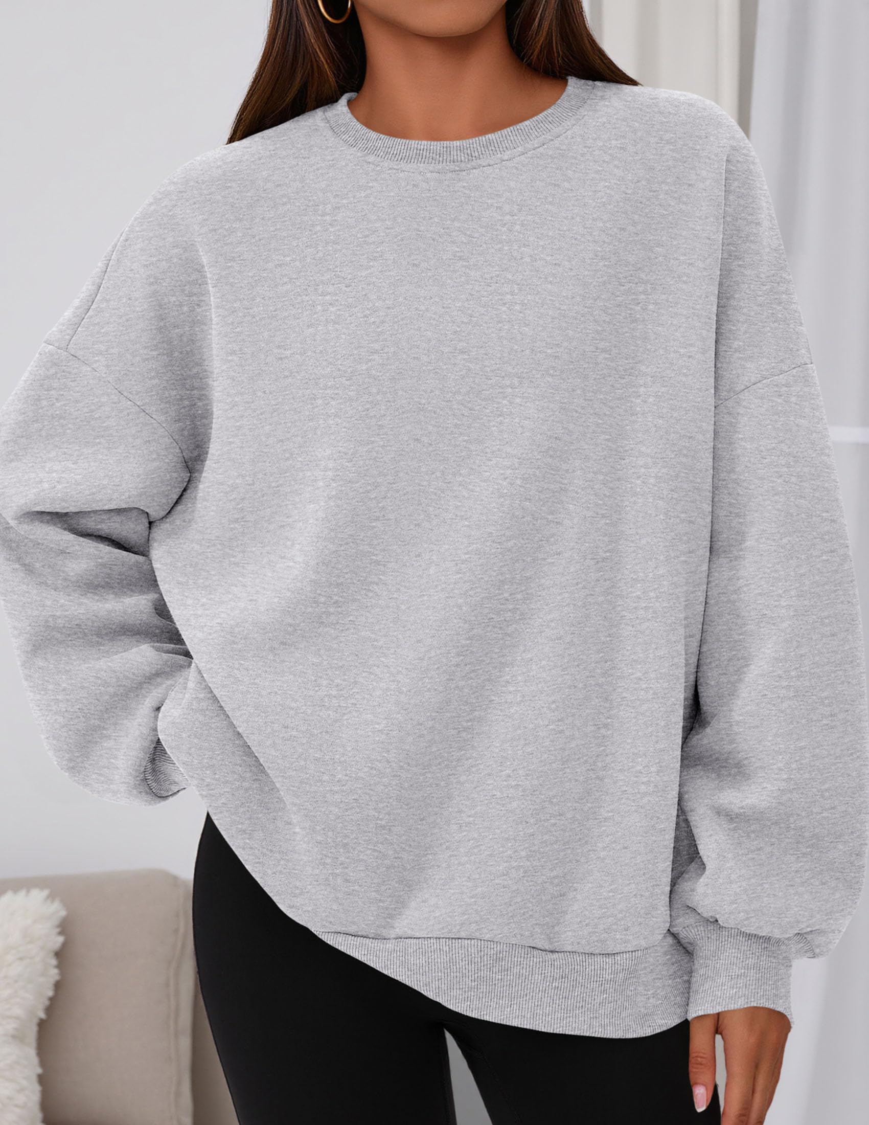 Womens Oversized Crewneck Sweatshirt 2026 Fall Outfits Grey