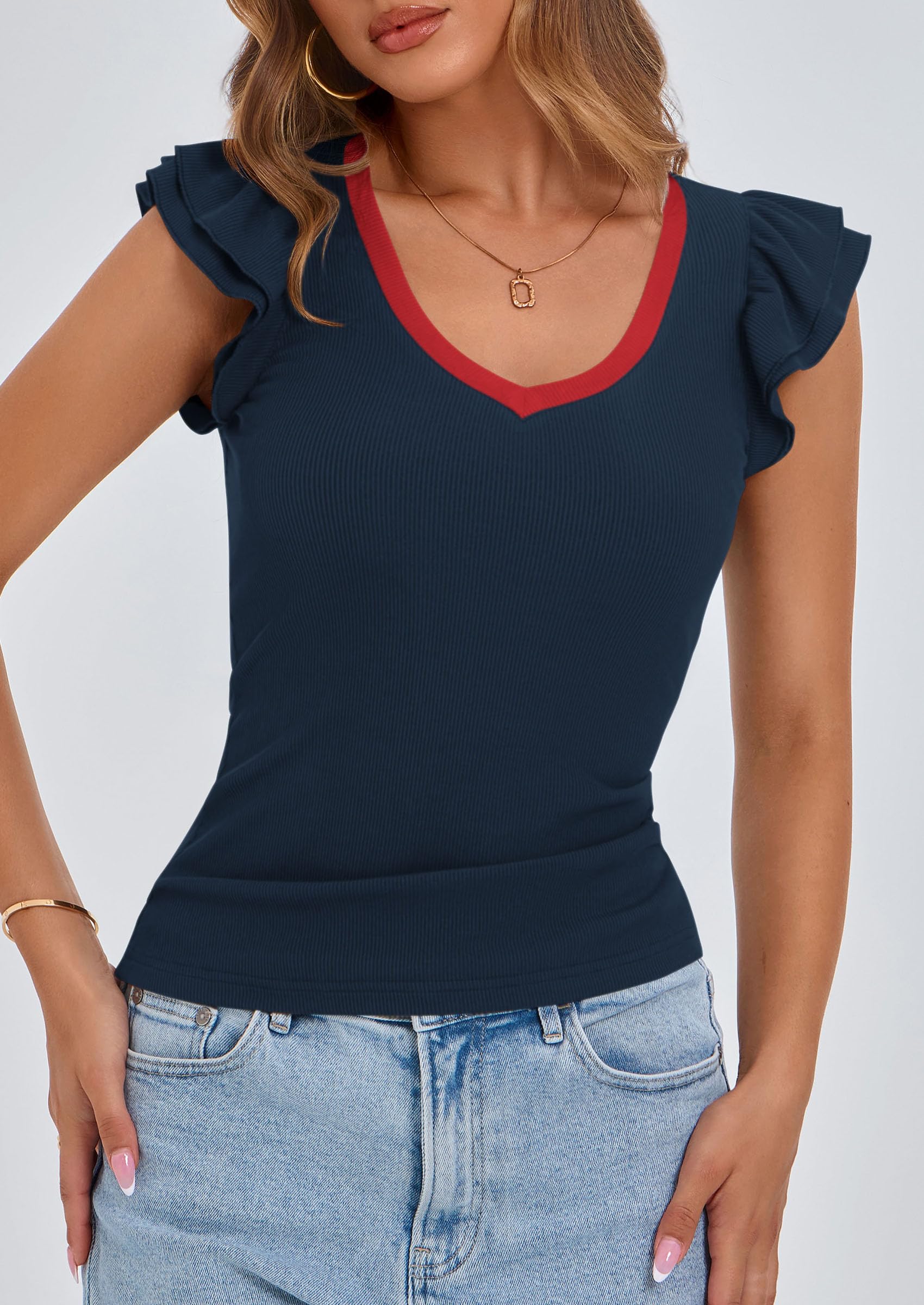 Womens Sleeveless Slim Fit T Shirts,Navy,S