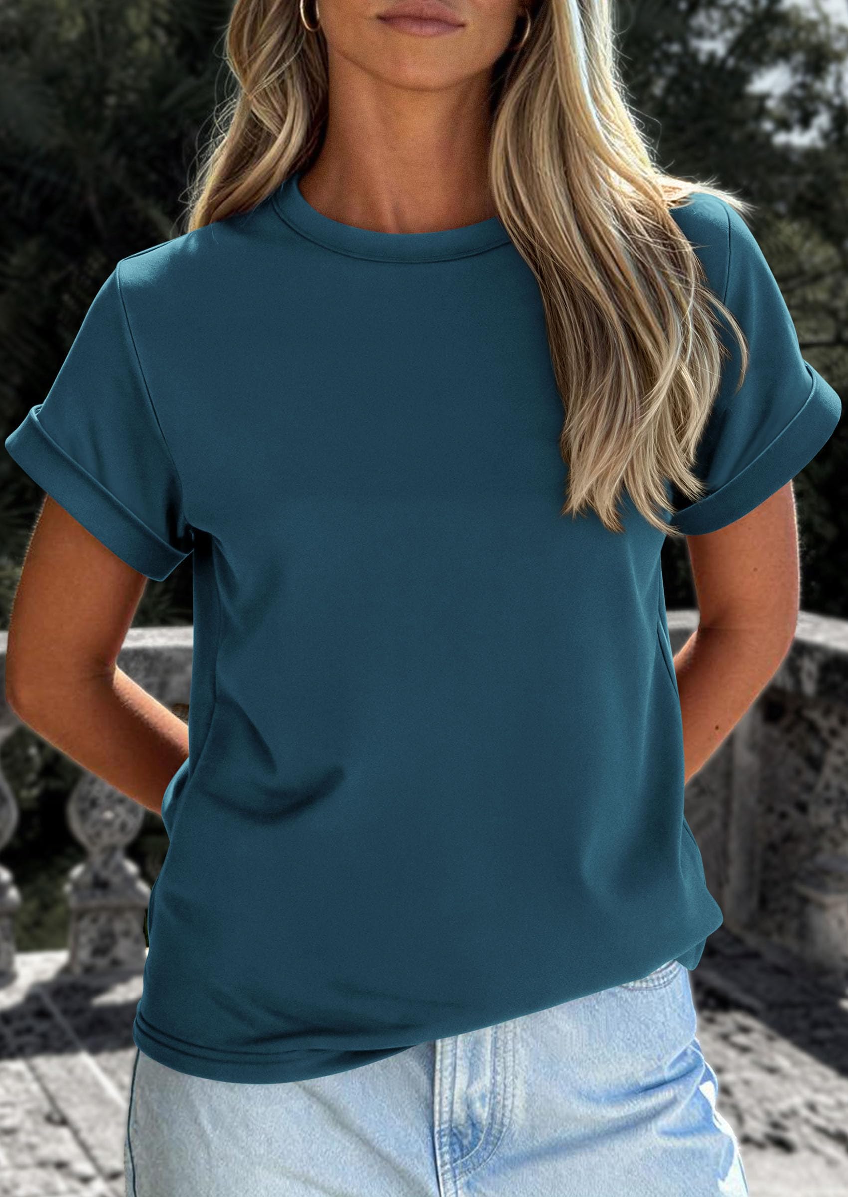 Womens Summer Tops Short Sleeve Shirts,Dark Blue,S