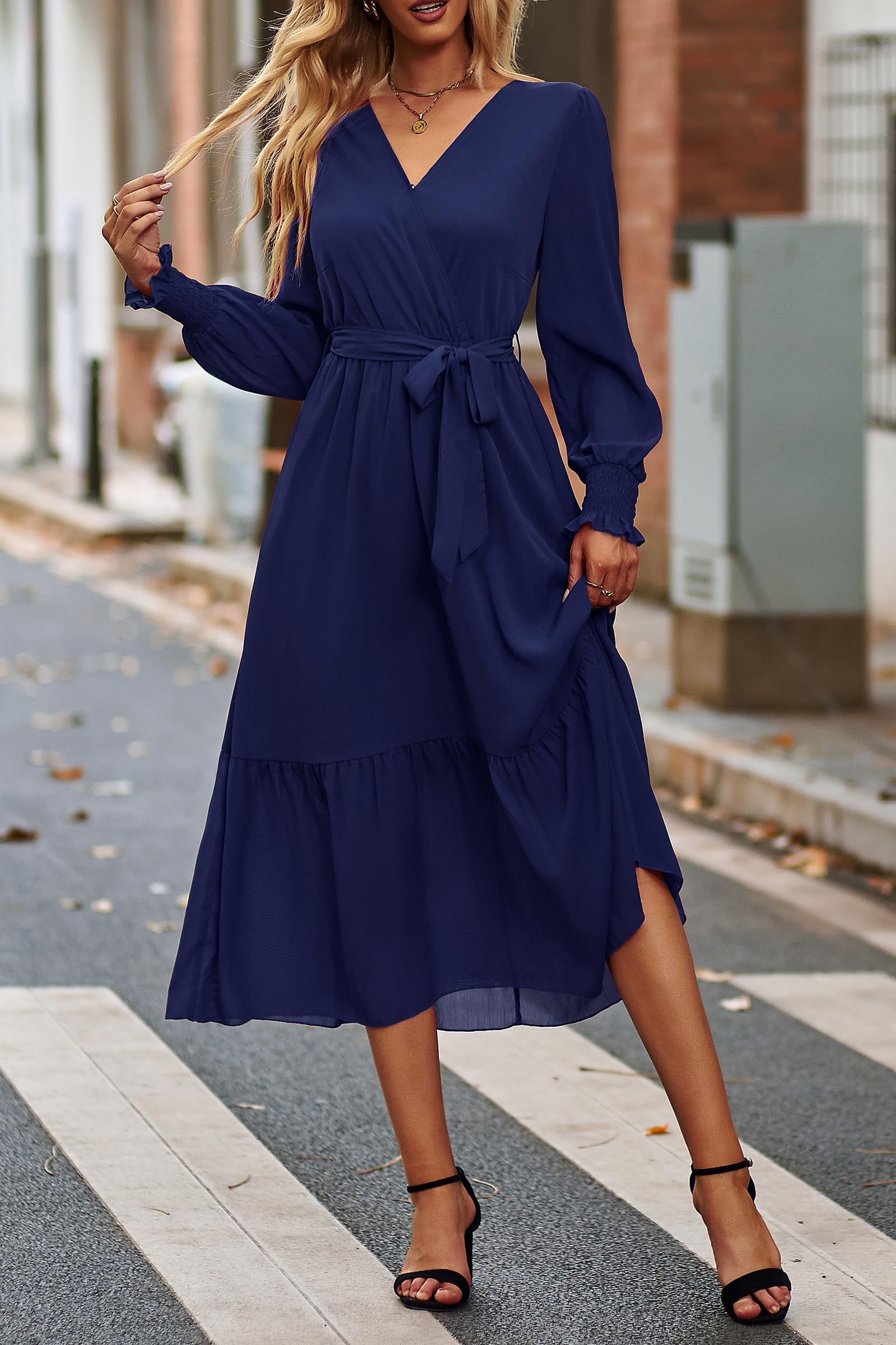 Womens Long Sleeve Boho Maxi Fall Floral Wedding Guest Dresses