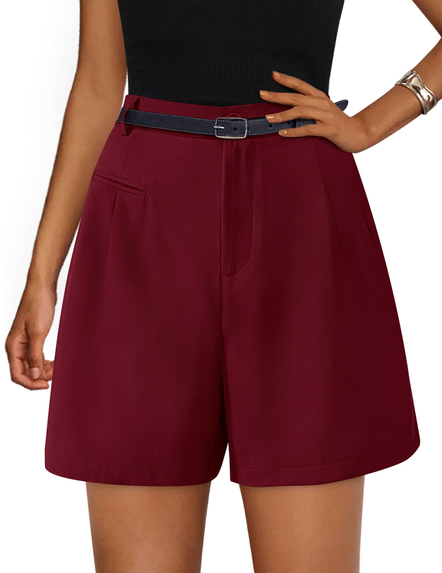 Women's Summer Shorts Business Casual Outfits,Wine Red,S