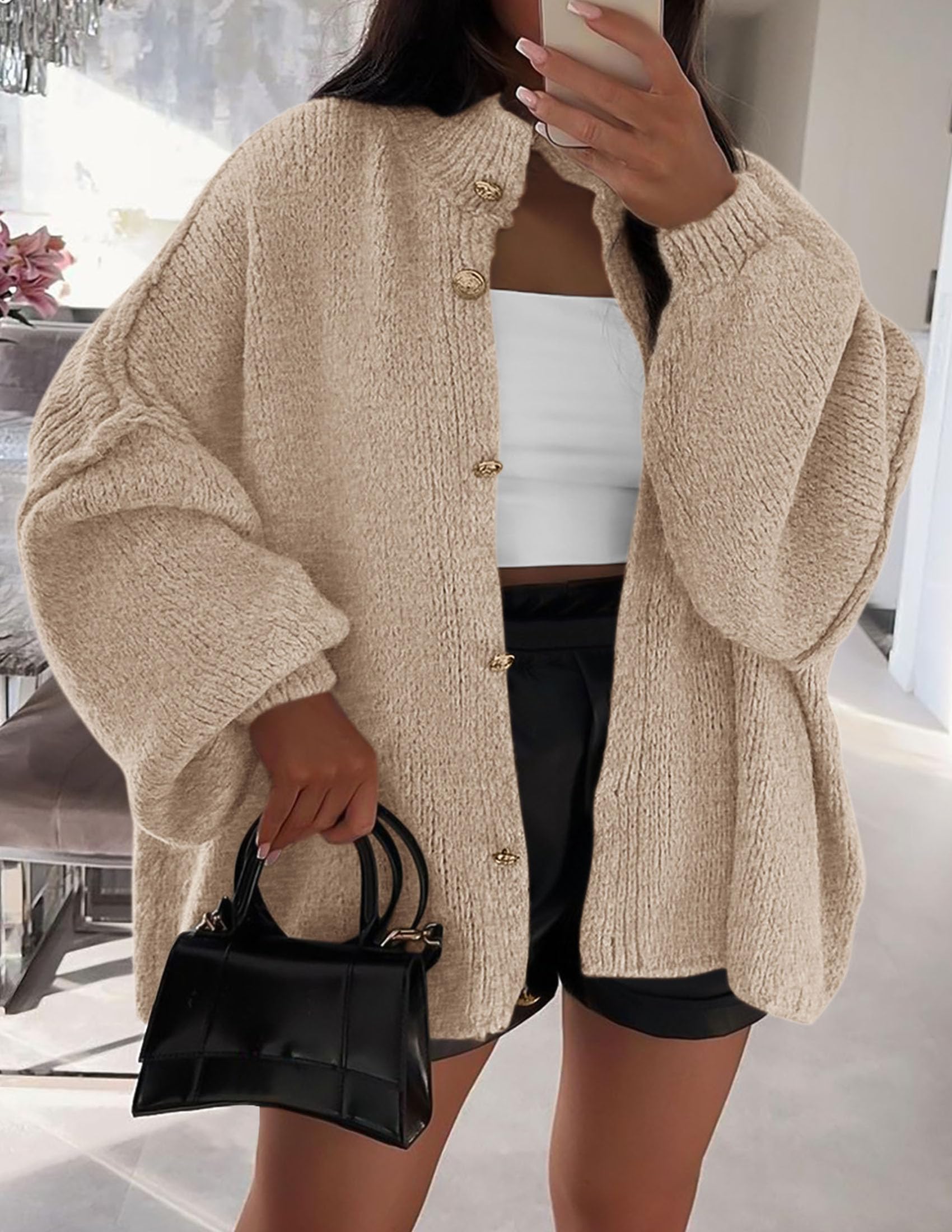 Women's Oversized Chunky Cardigan Sweaters(Light Khaki,Small)