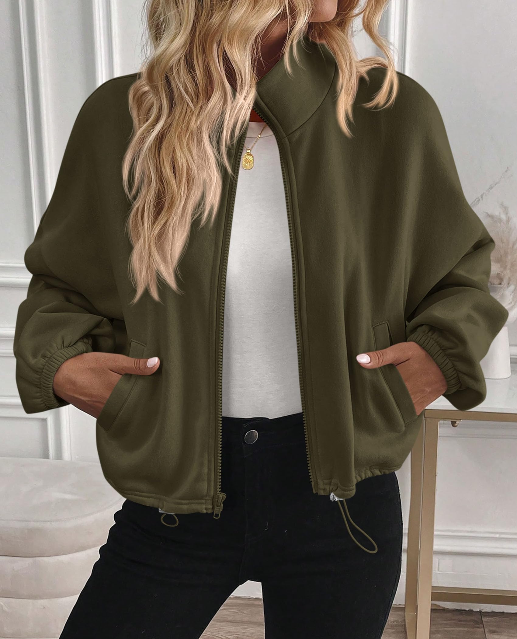 Women's Cropped Jacket Zip Up Fleece Sweatshirt Fall Outfits