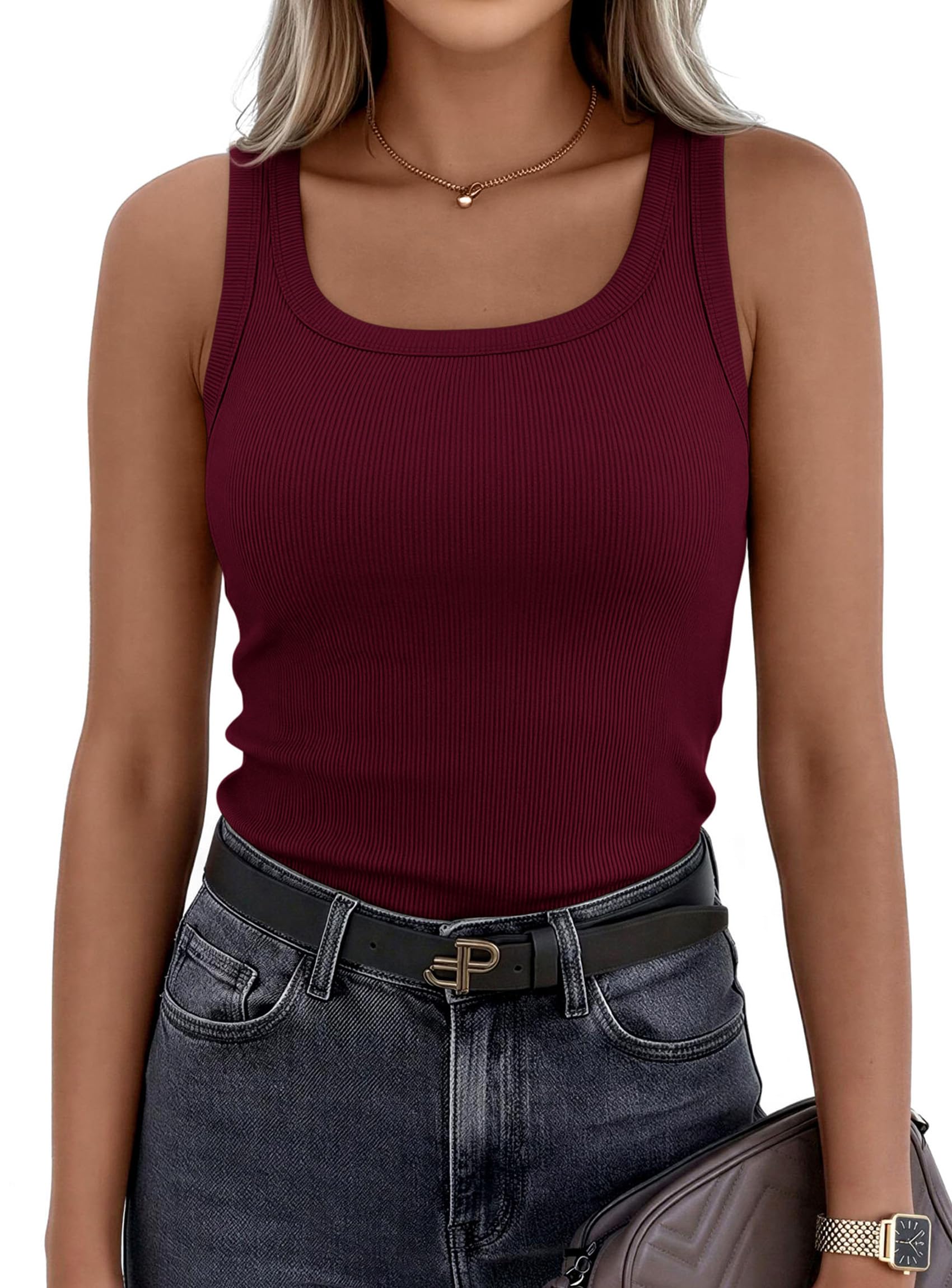 Tank Tops for Women Summer Sleeveless Tops,Burgundy,M