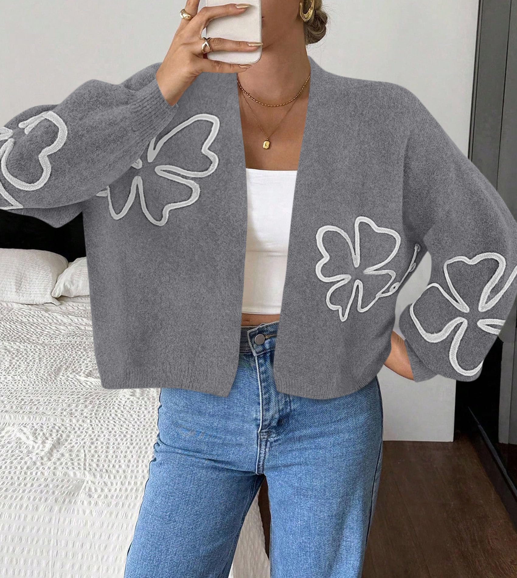Women's Floral Oversized Cardigan Sweaters Trendy Fall Outfits